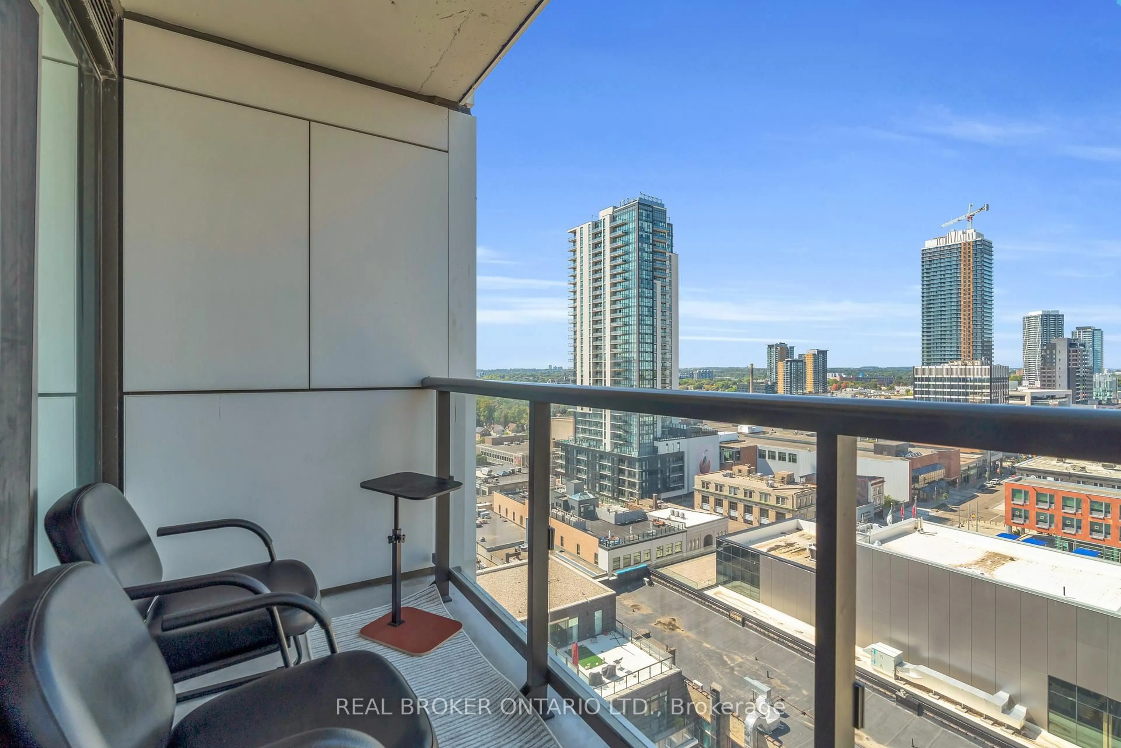 Balcony in the apartment, city buildings view from balcony for 55 Duke St #1210, Kitchener Ontario N2H 0C9