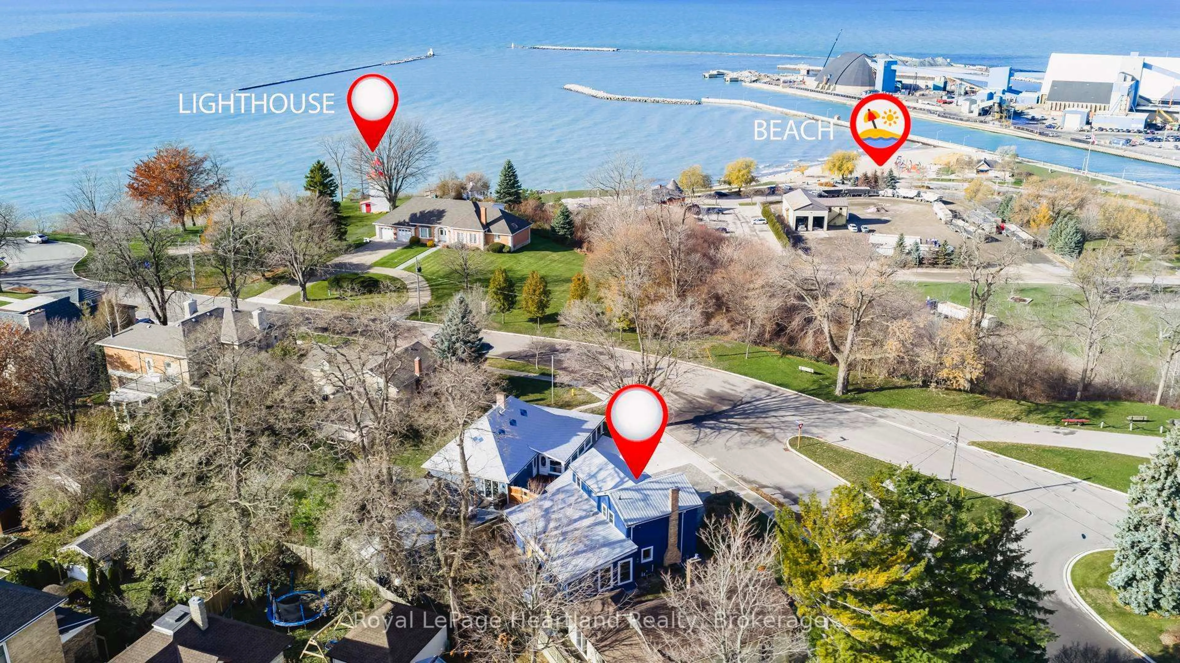 A pic from outside/outdoor area/front of a property/back of a property/a pic from drone, water/lake/river/ocean view for 249 LIGHTHOUSE St, Goderich Ontario N7A 2K2