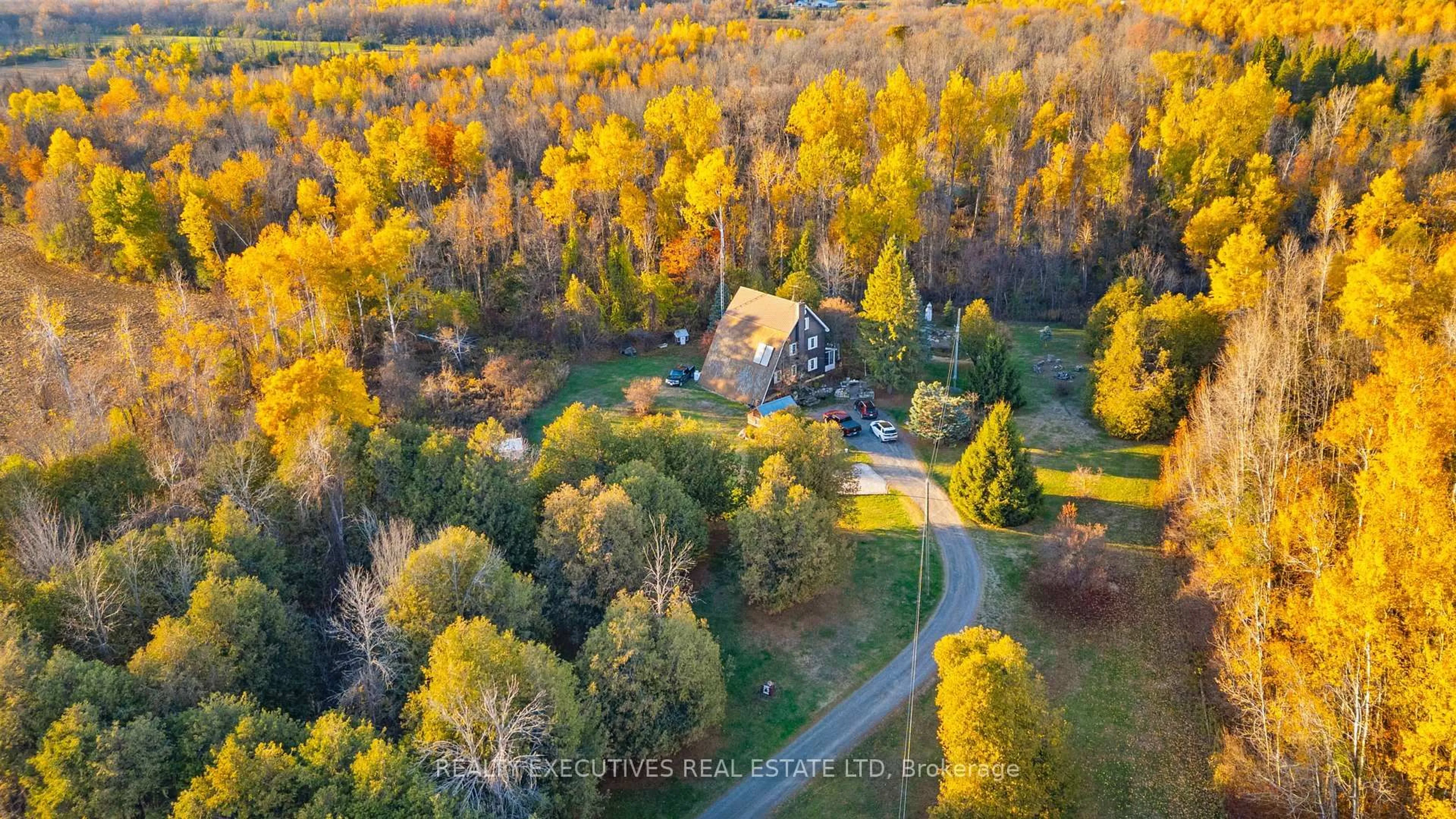 A pic from outside/outdoor area/front of a property/back of a property/a pic from drone, forest/trees view for 10295 Shaw Rd, North Dundas Ontario K0E 1S0