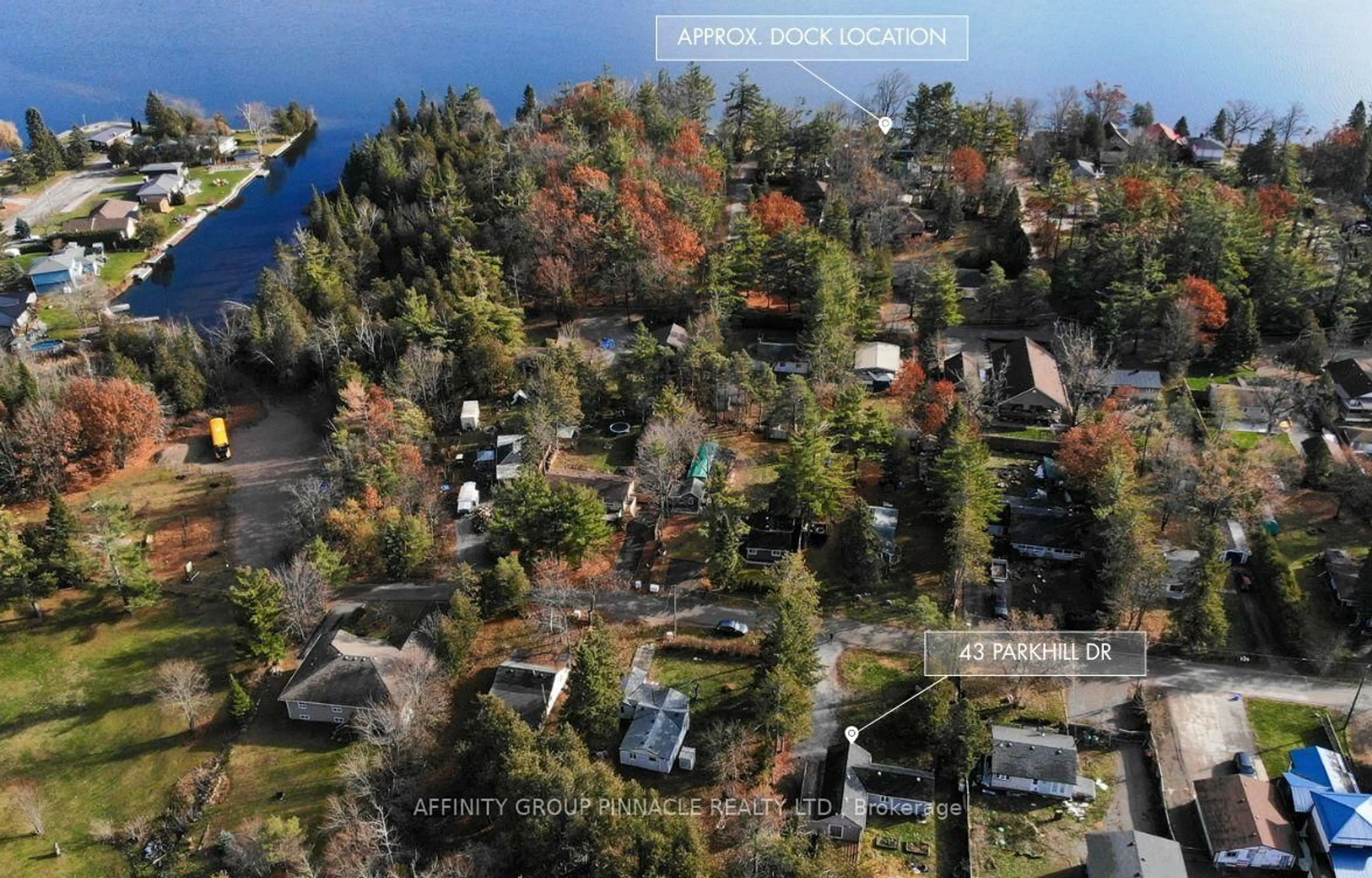 A pic from outside/outdoor area/front of a property/back of a property/a pic from drone, water/lake/river/ocean view for 43 Parkhill Dr, Kawartha Lakes Ontario K0M 1N0