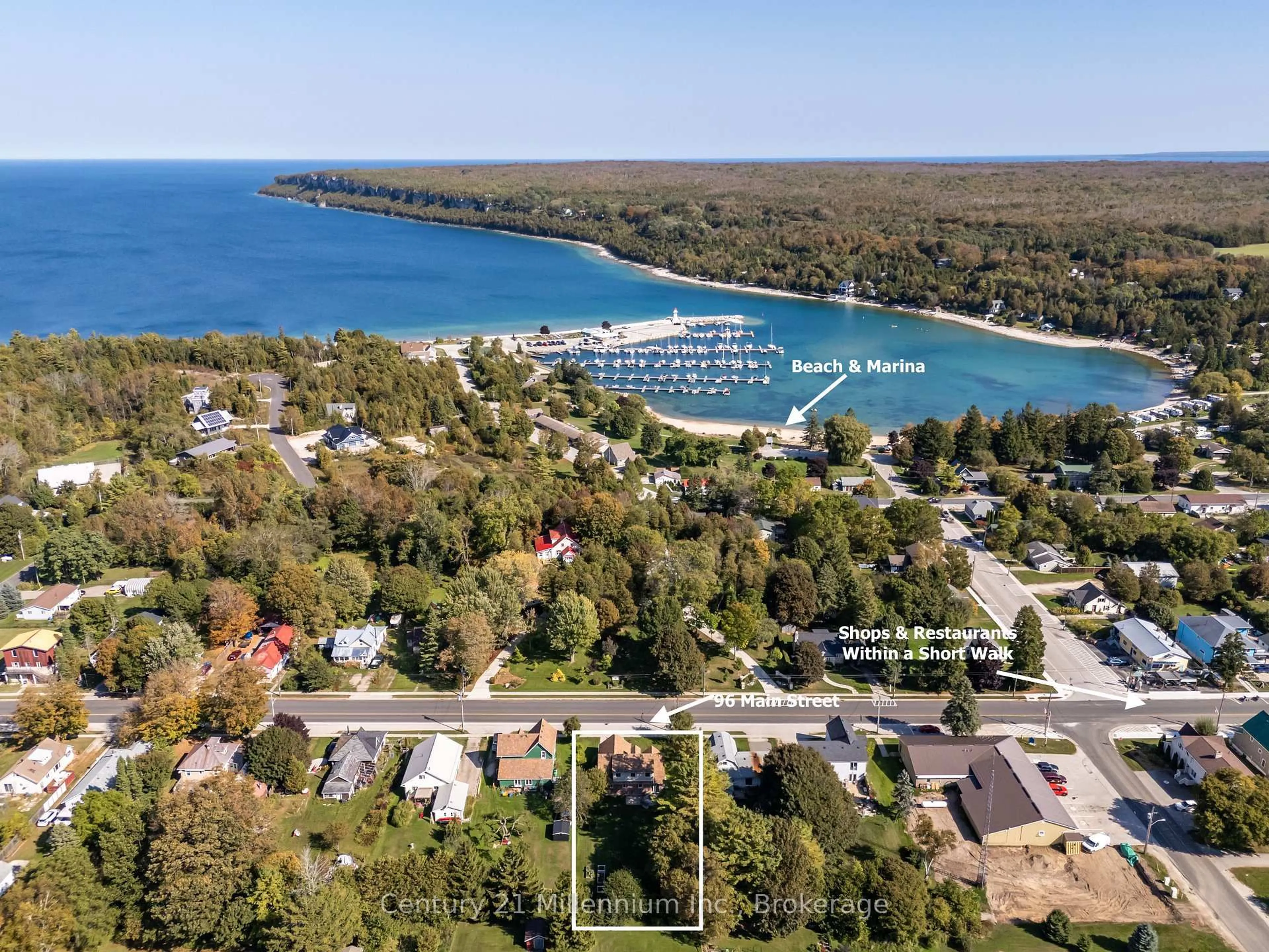 A pic from outside/outdoor area/front of a property/back of a property/a pic from drone, water/lake/river/ocean view for 96 Main St, Northern Bruce Peninsula Ontario N0H 1W0