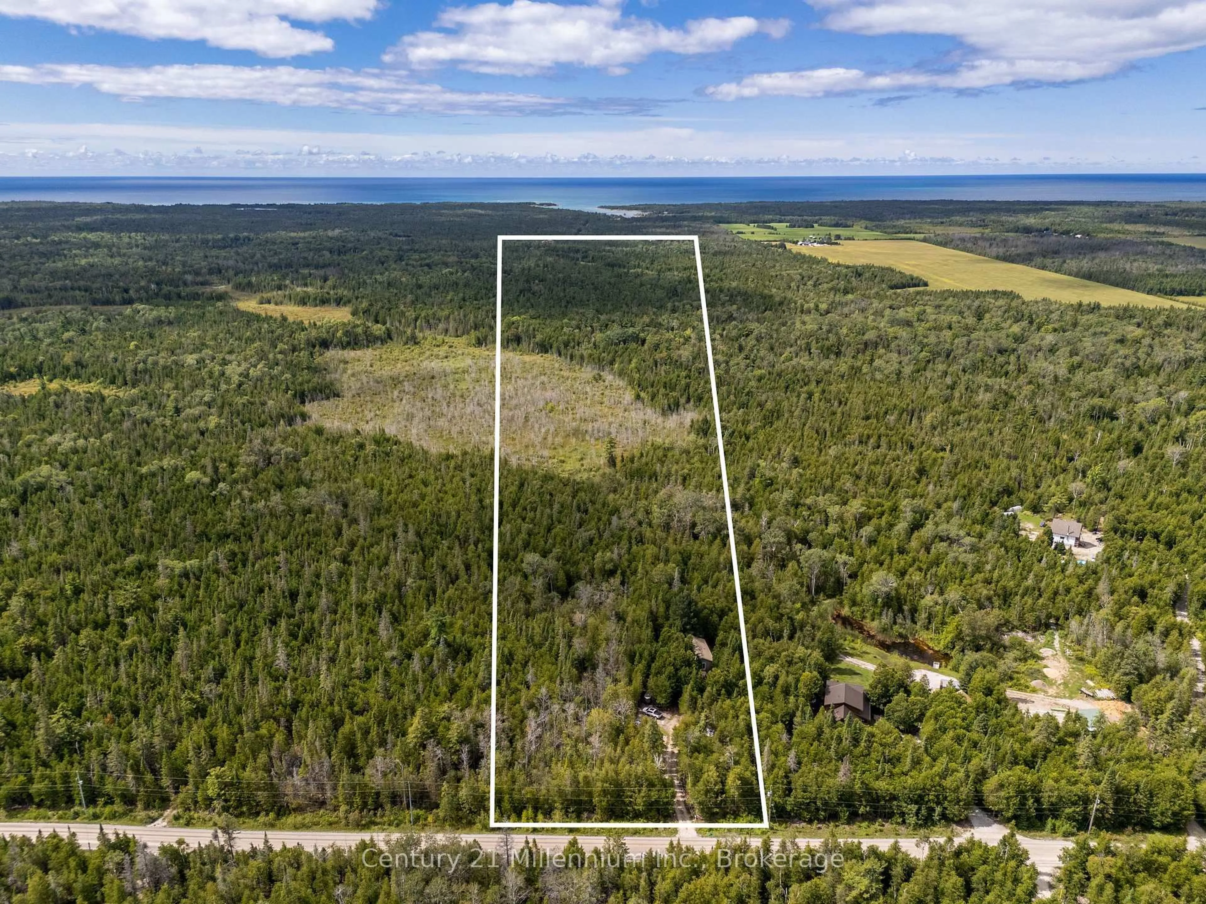 A pic from outside/outdoor area/front of a property/back of a property/a pic from drone, forest/trees view for 1025 West Rd, Northern Bruce Peninsula Ontario N0H 1W0