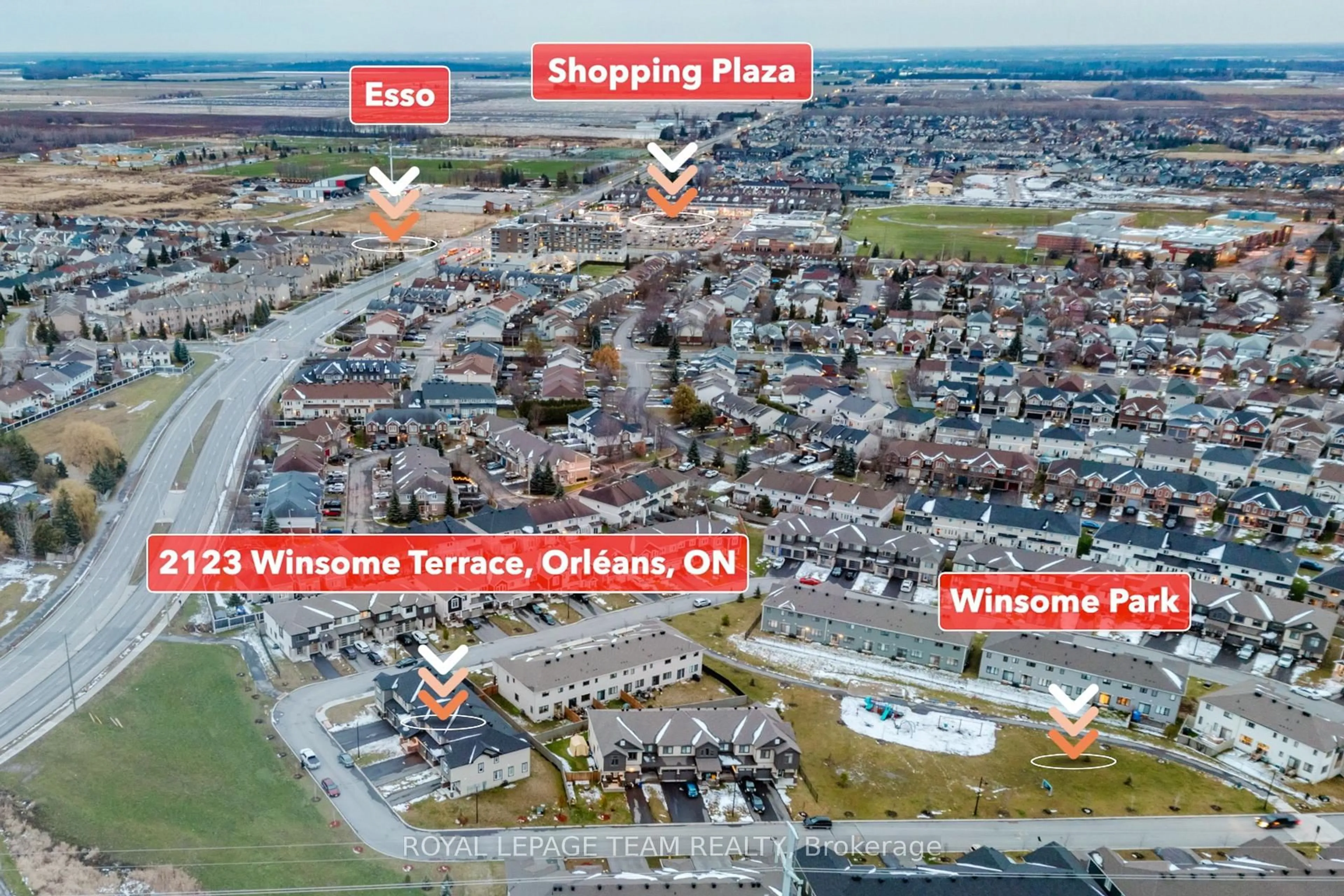 A pic from outside/outdoor area/front of a property/back of a property/a pic from drone, street for 2123 Winsome Terr, Orleans Ontario K4A 5N1