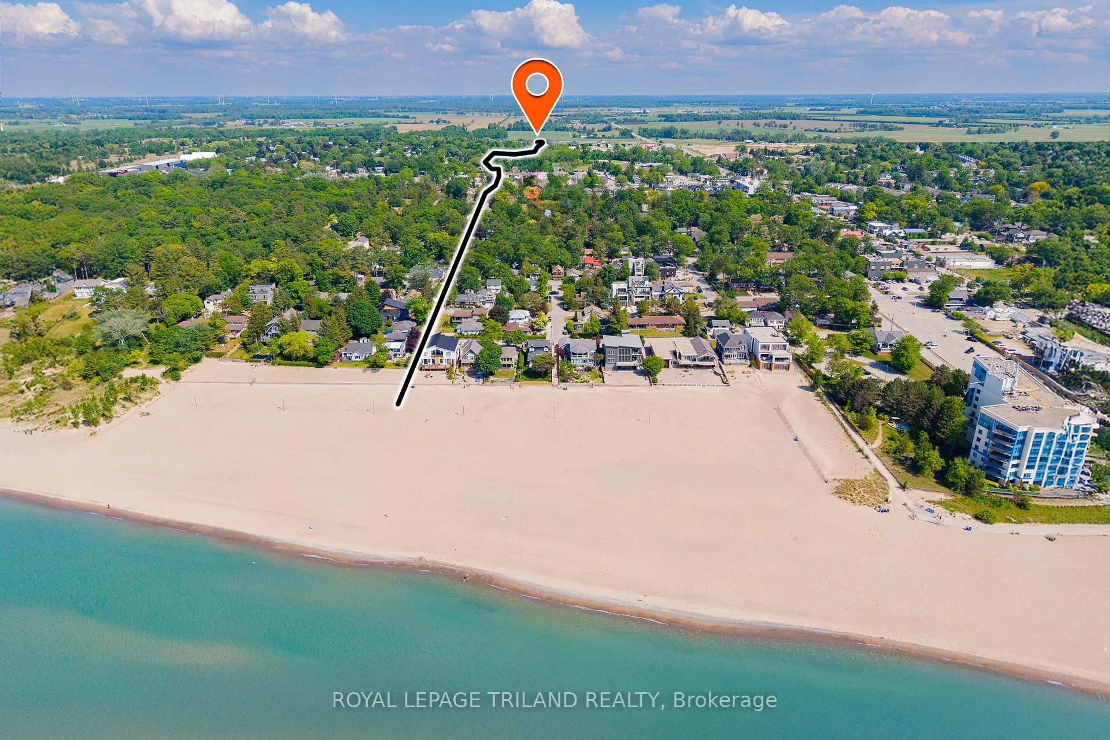 A pic from outside/outdoor area/front of a property/back of a property/a pic from drone, water/lake/river/ocean view for 26 Tattersall Lane, Lambton Shores Ontario N0M 1T0