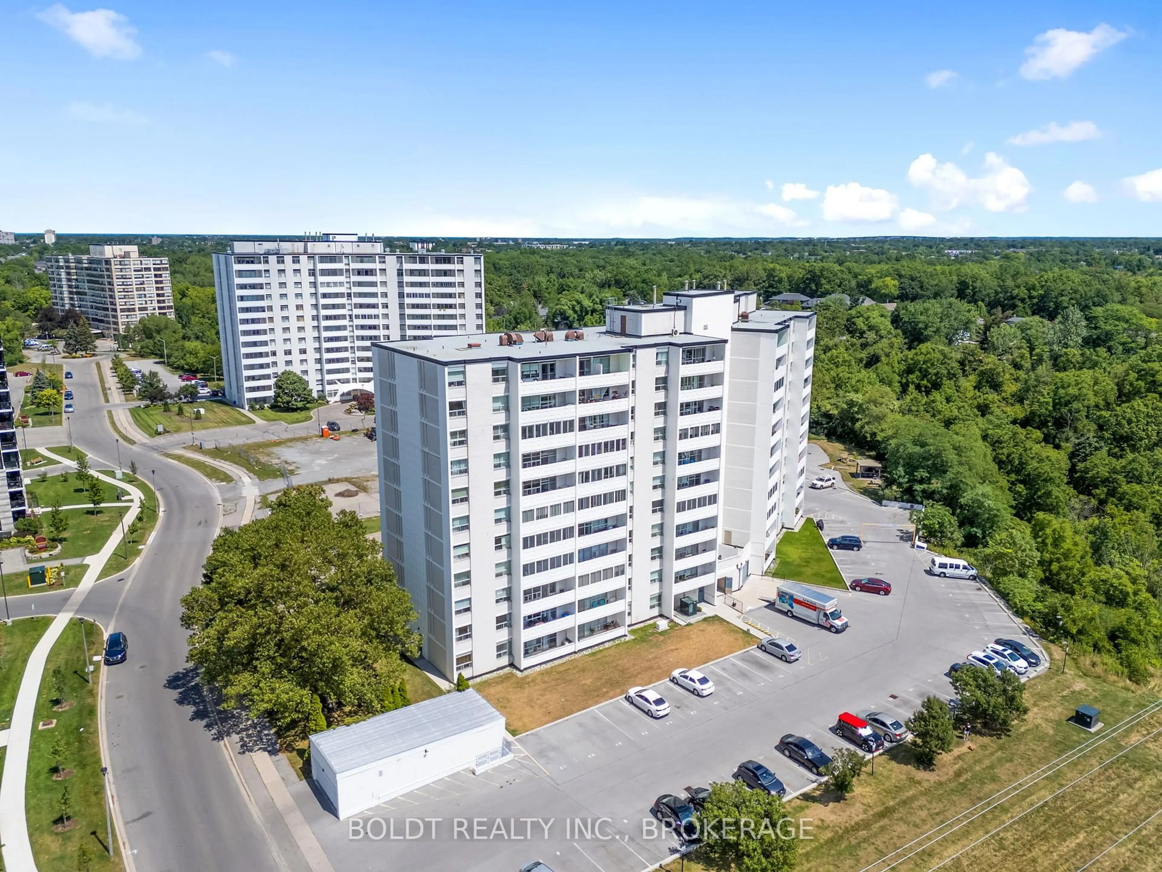 A pic from outside/outdoor area/front of a property/back of a property/a pic from drone, city buildings view from balcony for 35 Towering Heights Blvd #1008, St. Catharines Ontario L2T 3G8