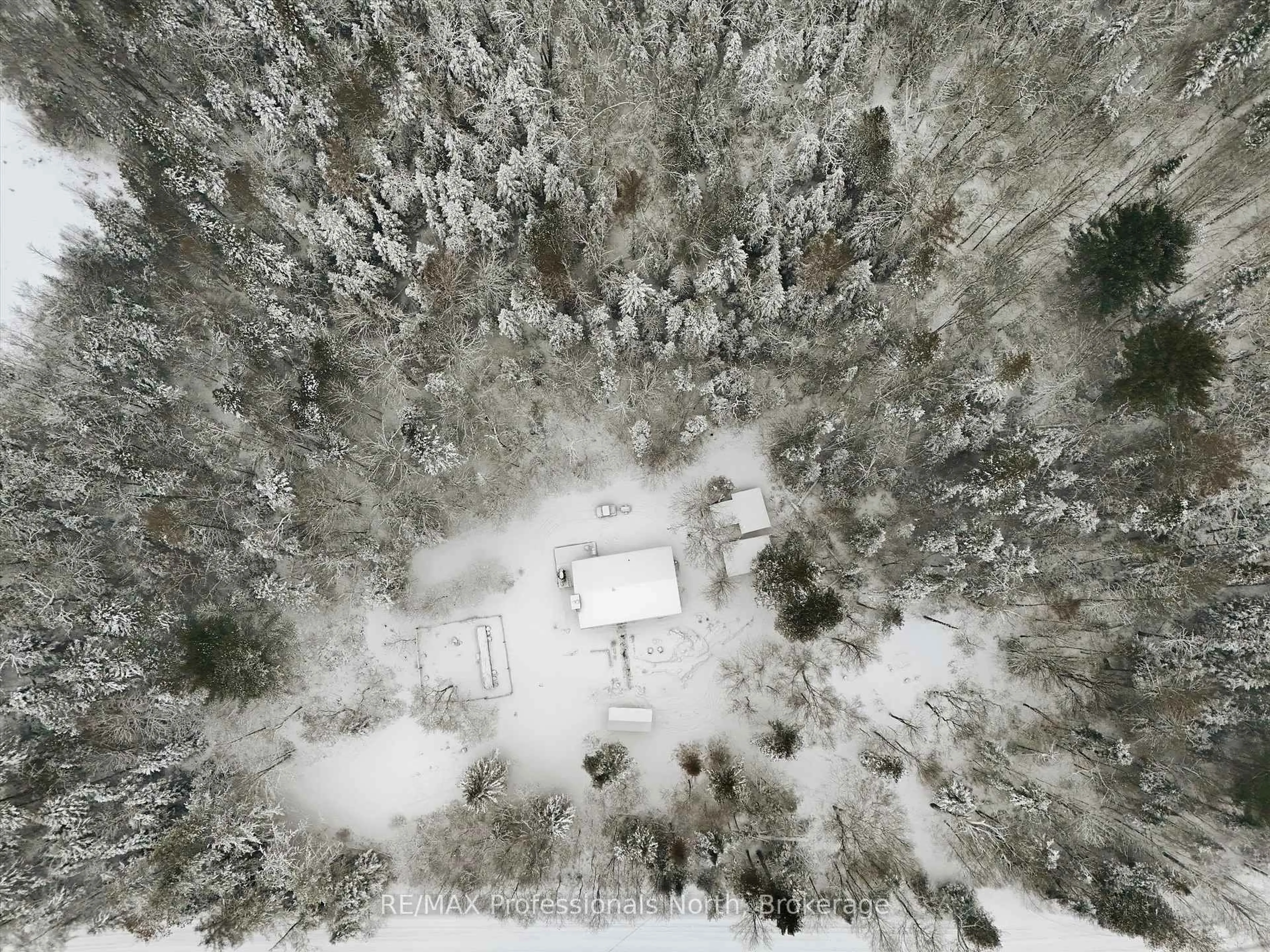 A pic from outside/outdoor area/front of a property/back of a property/a pic from drone, forest/trees view for 966 Boundary Rd, Huntsville Ontario P0A 1R0