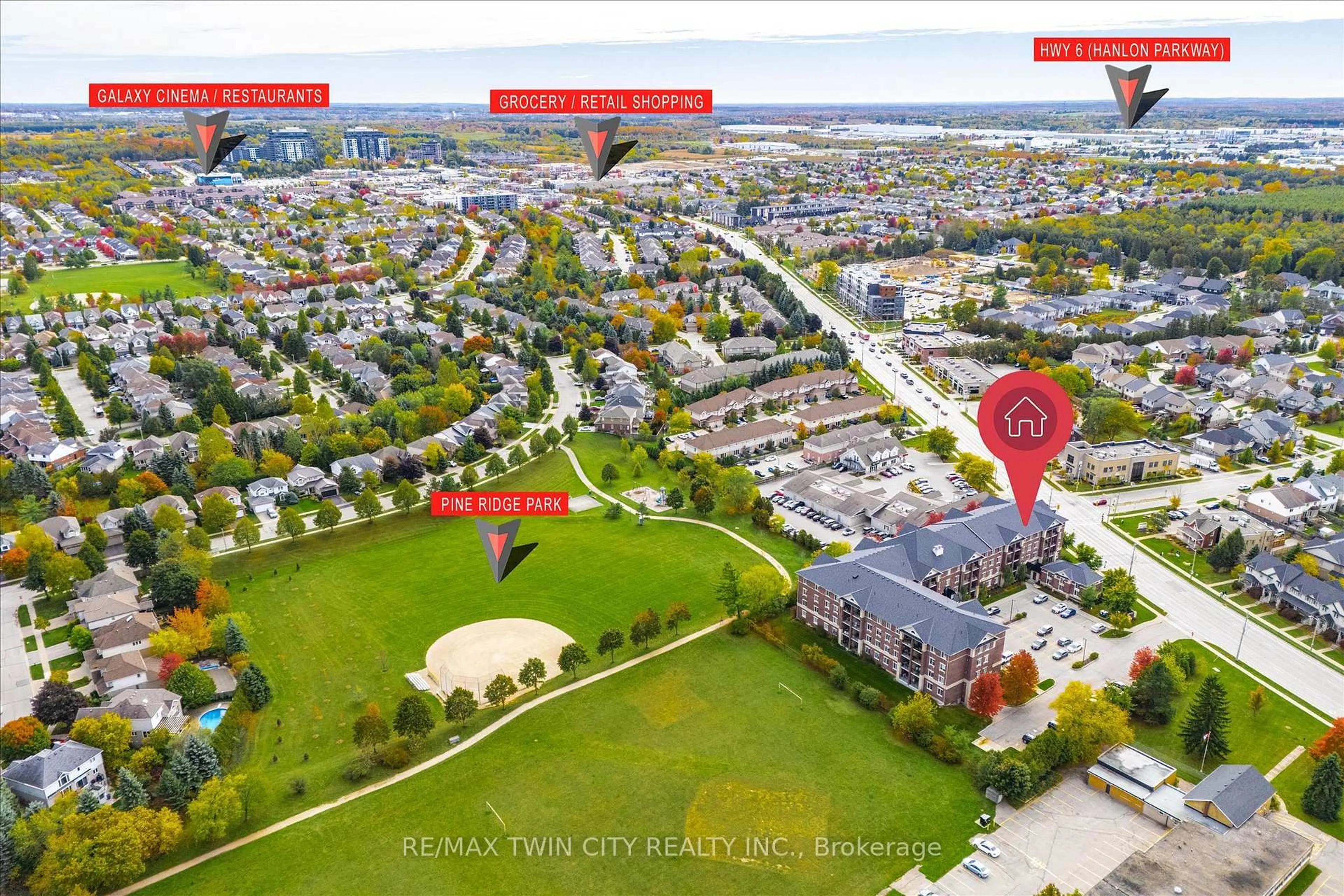 A pic from outside/outdoor area/front of a property/back of a property/a pic from drone, city buildings view from balcony for 1440 Gordon St #202, Guelph Ontario N1L 1C8