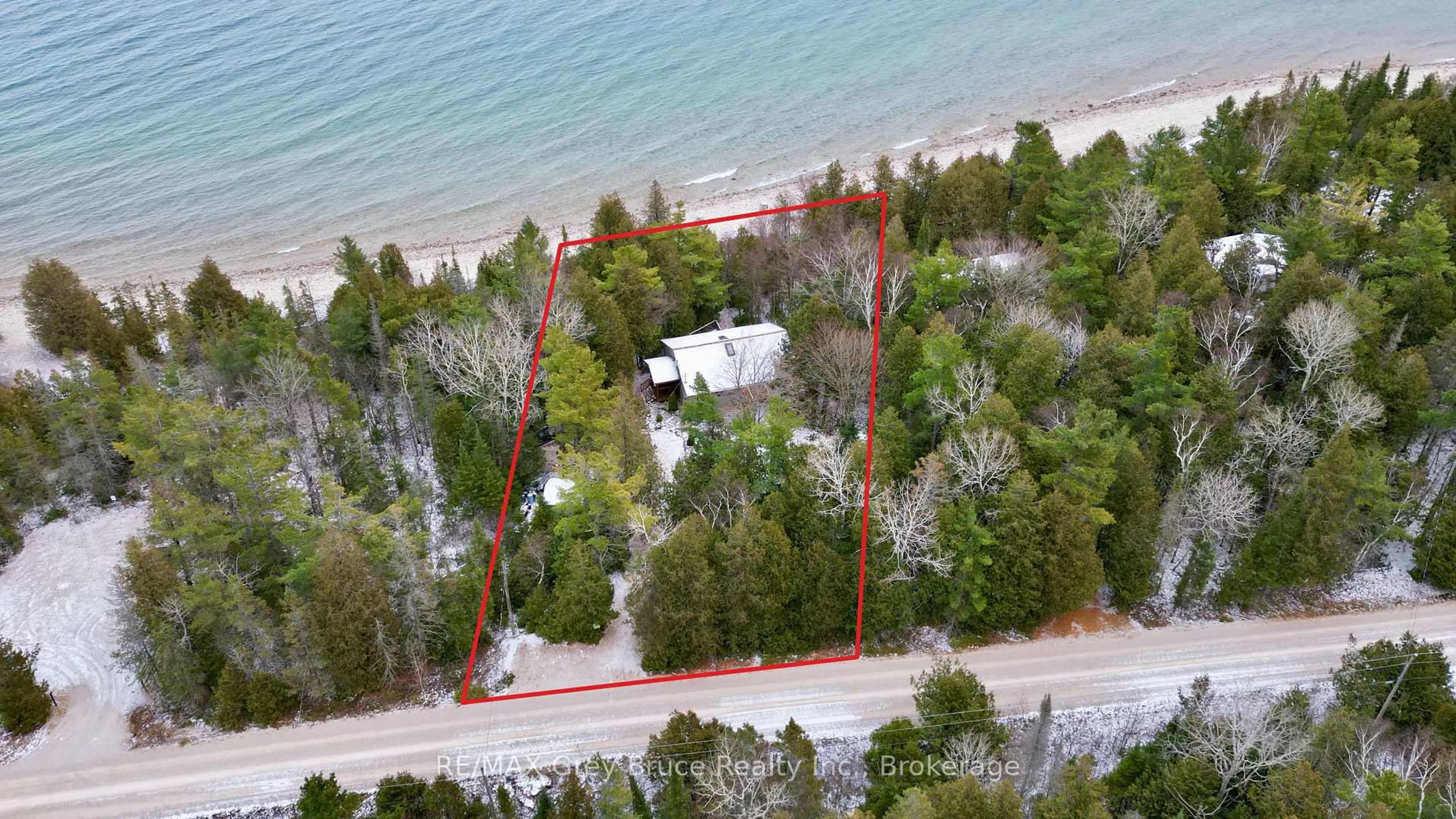 A pic from outside/outdoor area/front of a property/back of a property/a pic from drone, water/lake/river/ocean view for 54 Carter Rd, Northern Bruce Peninsula Ontario N0H 1W0