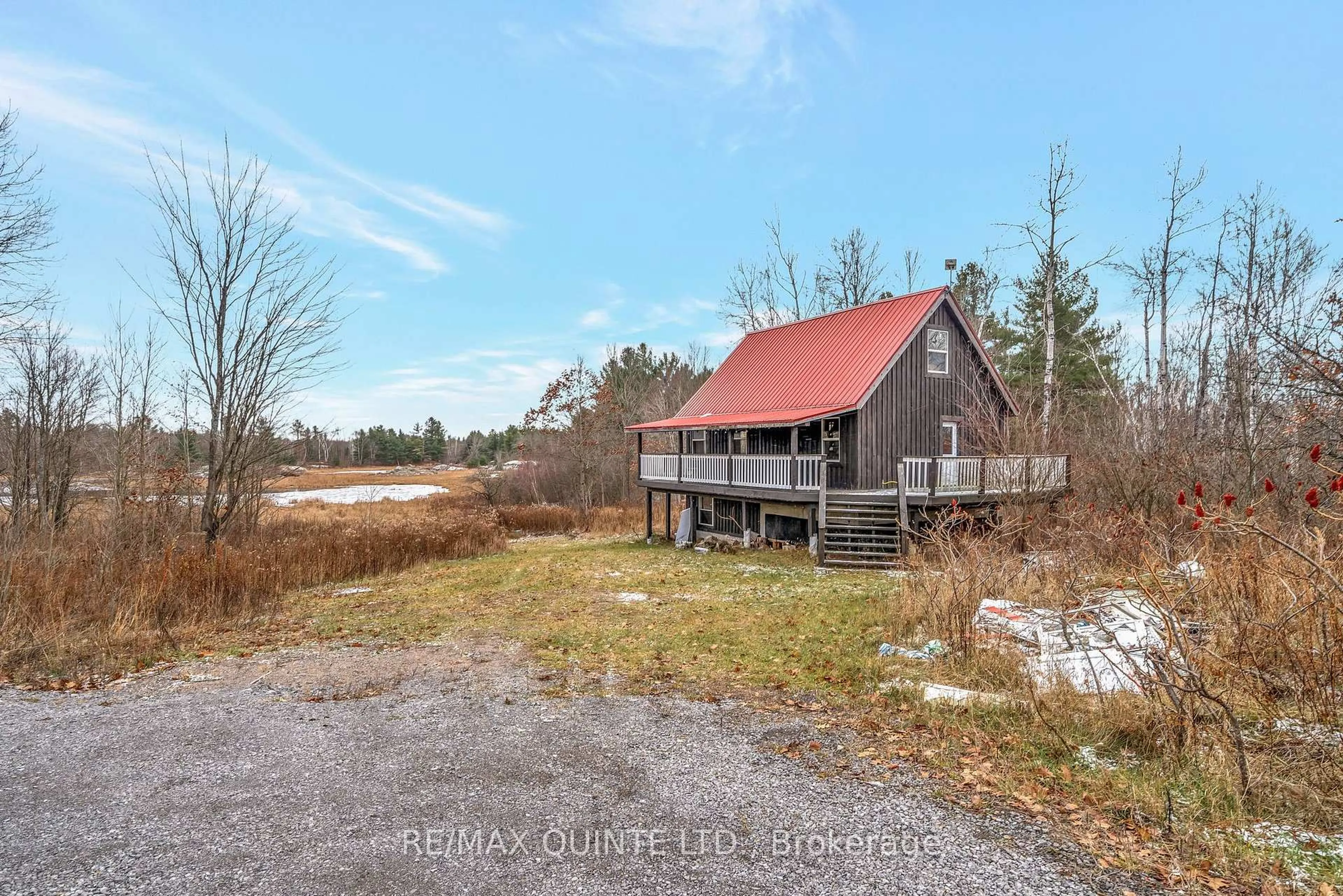 A pic from outside/outdoor area/front of a property/back of a property/a pic from drone, water/lake/river/ocean view for 1340 Flinton Rd, Kaladar Ontario K0H 1P0