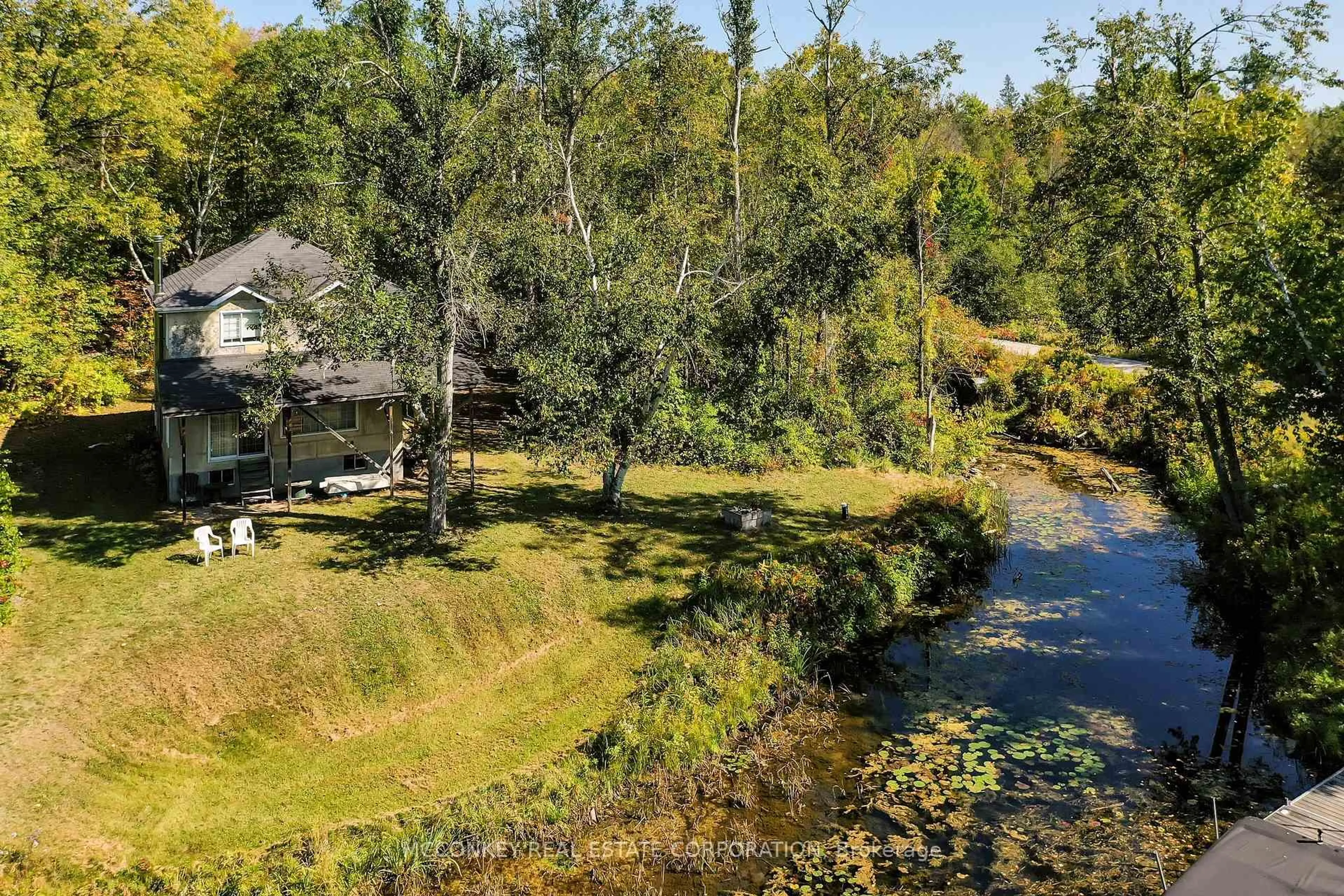 A pic from outside/outdoor area/front of a property/back of a property/a pic from drone, water/lake/river/ocean view for 2370 Julia Shore Rd, Douro-Dummer Ontario K0L 2H0