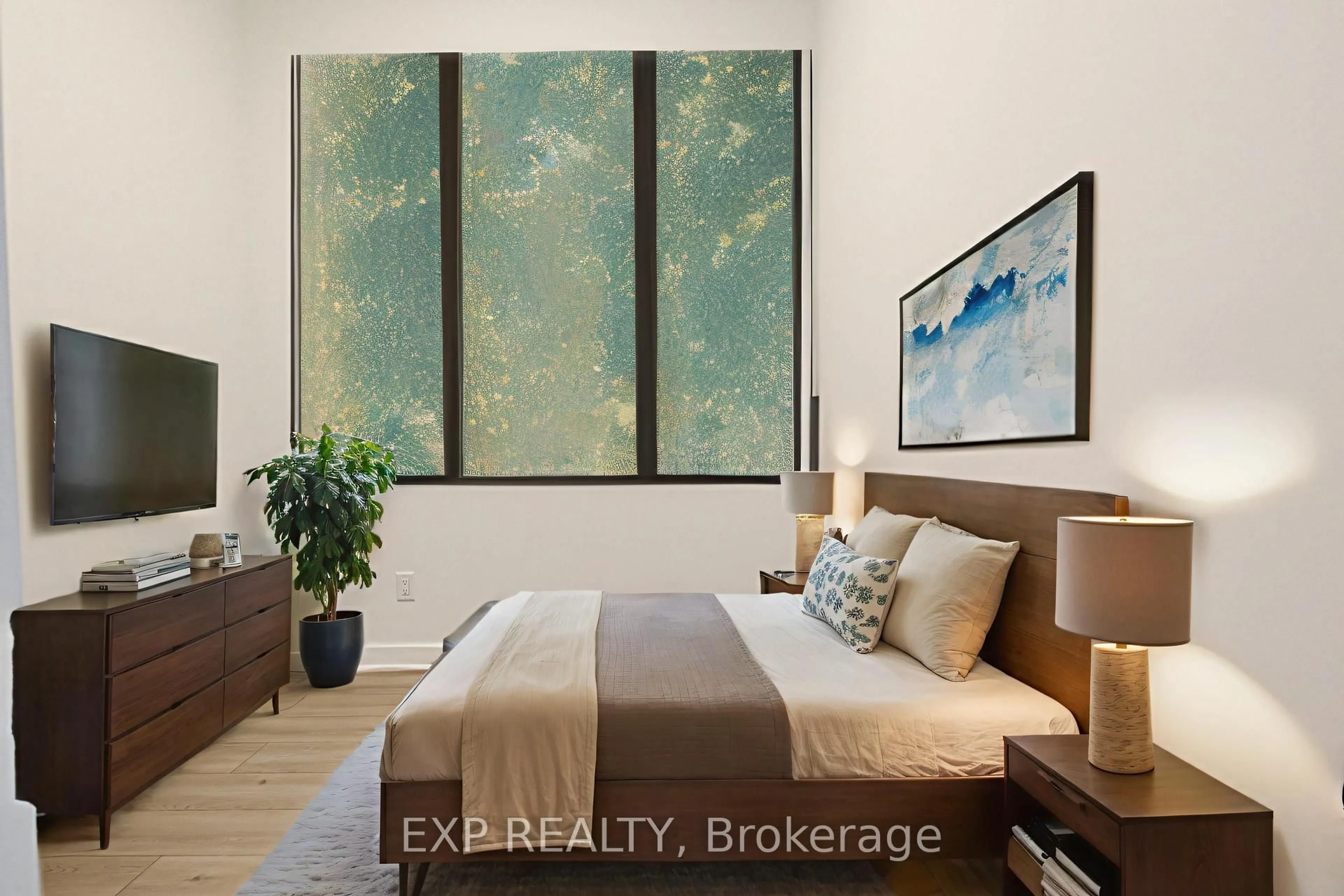 Bedroom with bed, ceramic/tile floor for 25 Wellingtont St #309, Kitchener Ontario N2G 0G5