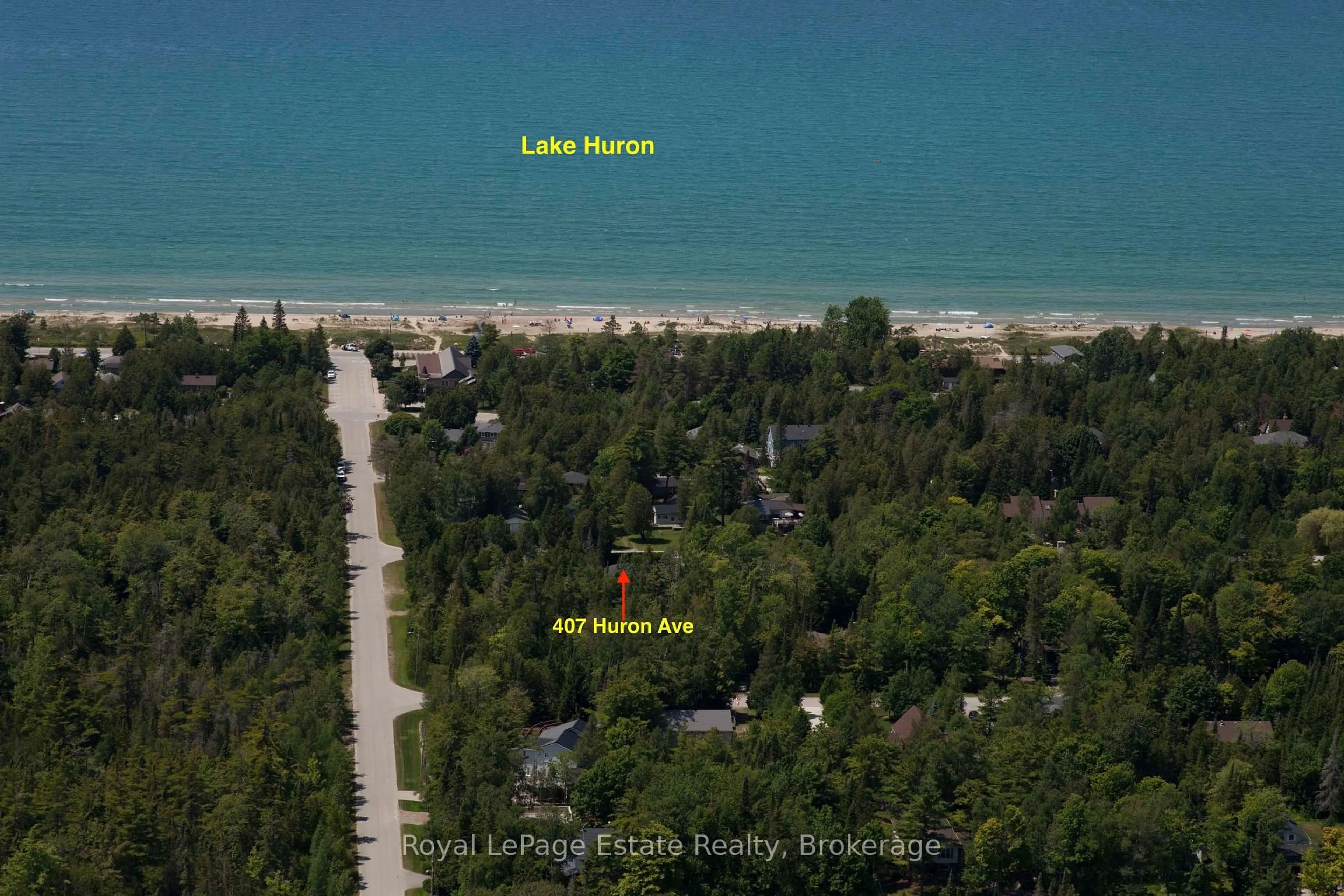 A pic from outside/outdoor area/front of a property/back of a property/a pic from drone, water/lake/river/ocean view for 407 Huron Ave, South Bruce Peninsula Ontario N0H 2G0