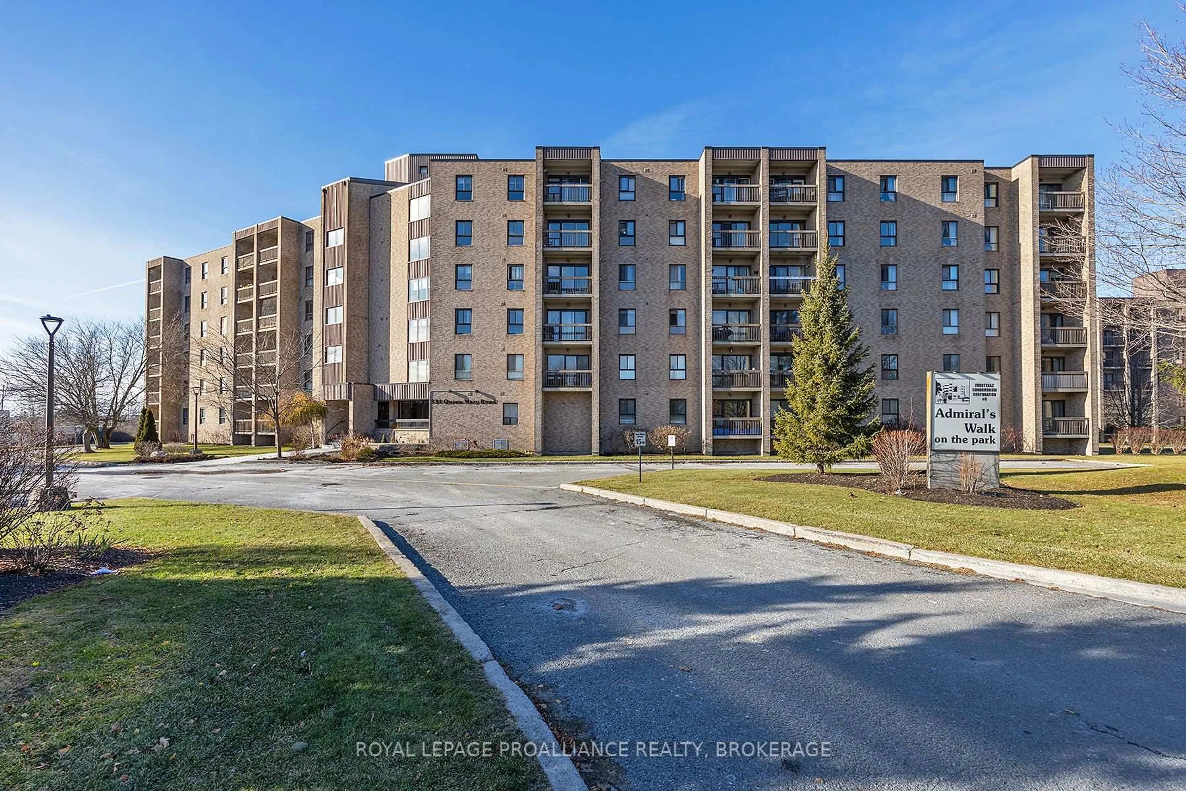 A pic from outside/outdoor area/front of a property/back of a property/a pic from drone, building for 334 Queen Mary Rd #507, Kingston Ontario K7M 7E7