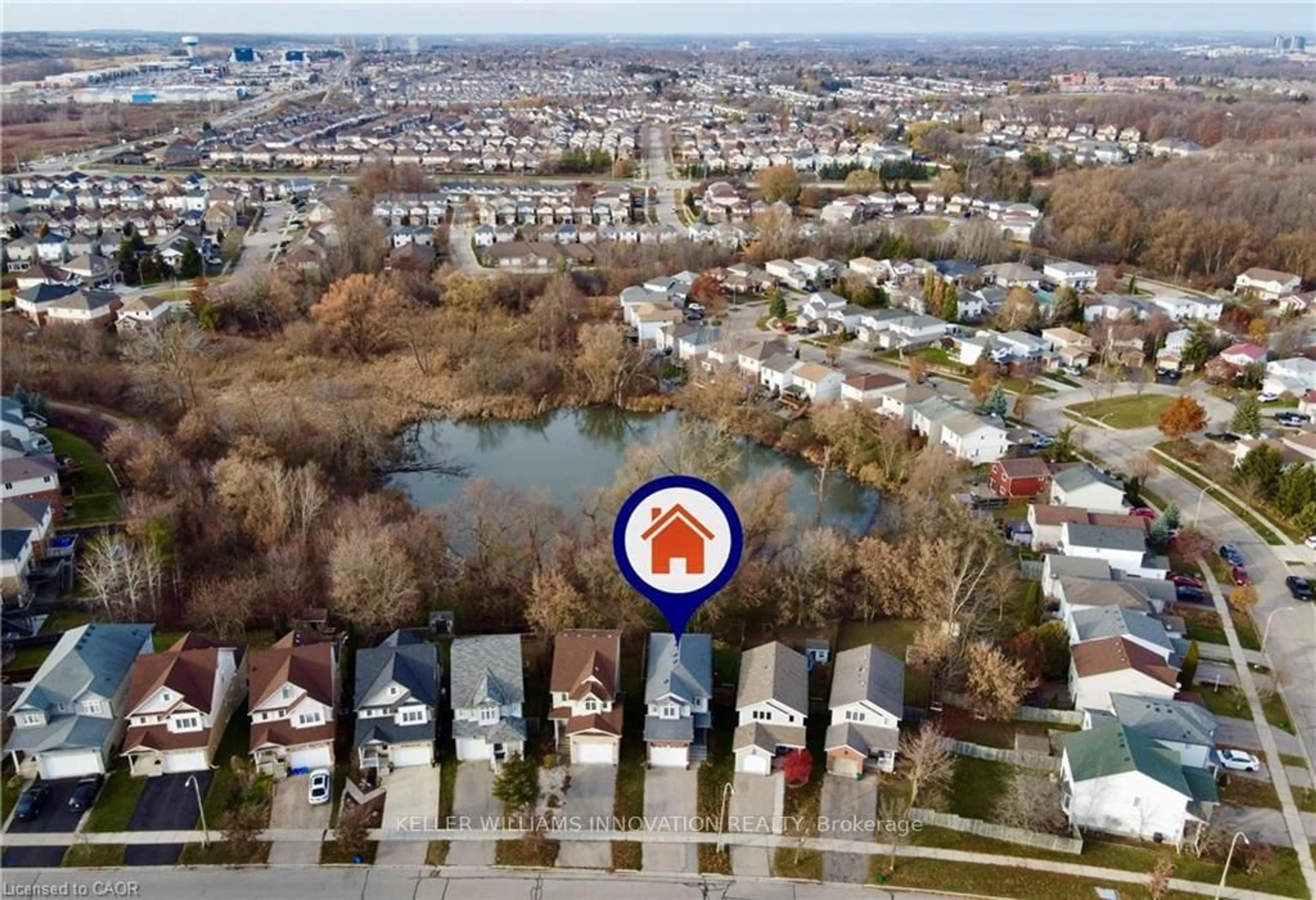 A pic from outside/outdoor area/front of a property/back of a property/a pic from drone, water/lake/river/ocean view for 385 Westmeadow Dr, Kitchener Ontario N2N 3K8