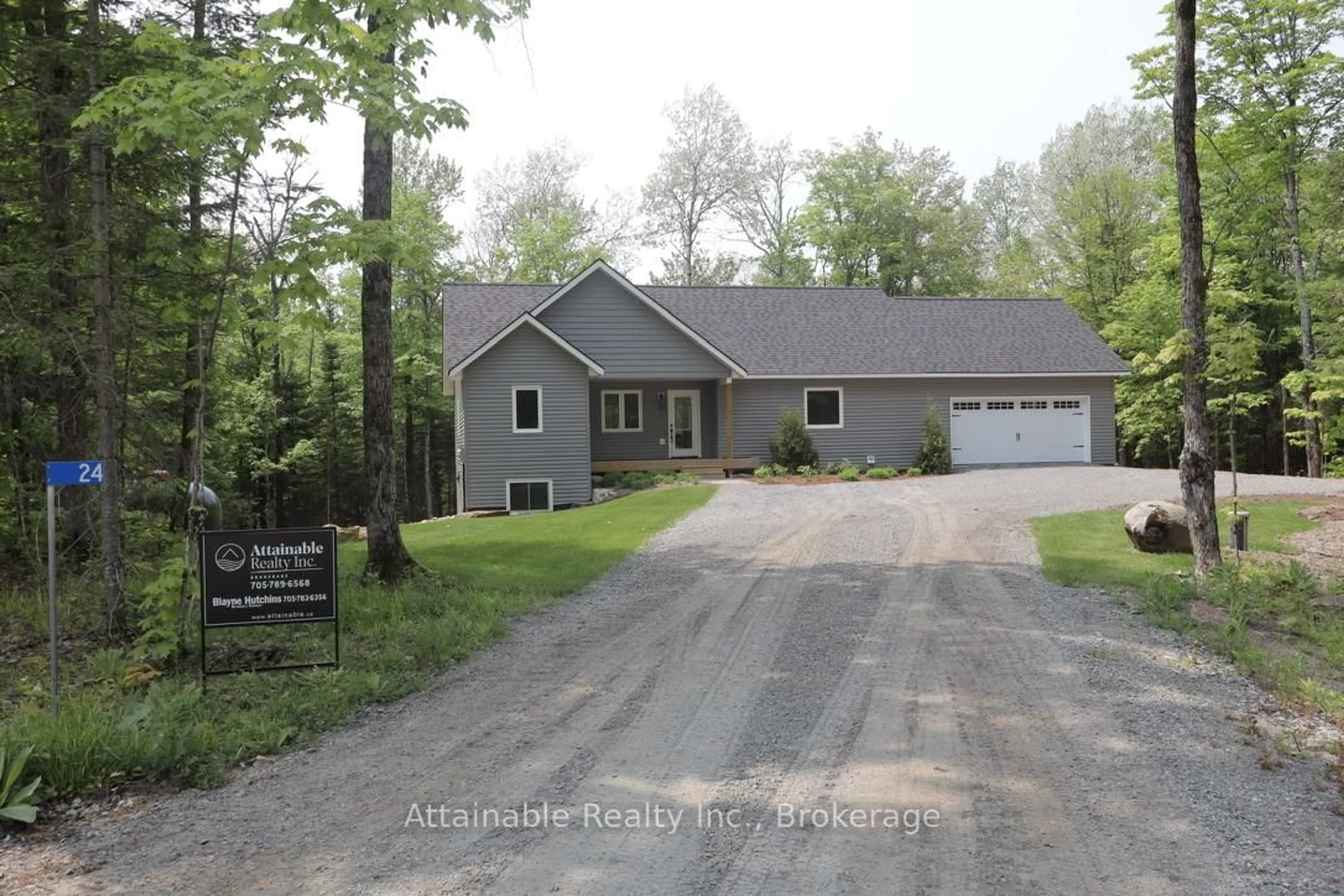 Home with vinyl exterior material, street for 24 COLLINS Crt, Huntsville Ontario P0B 1M0