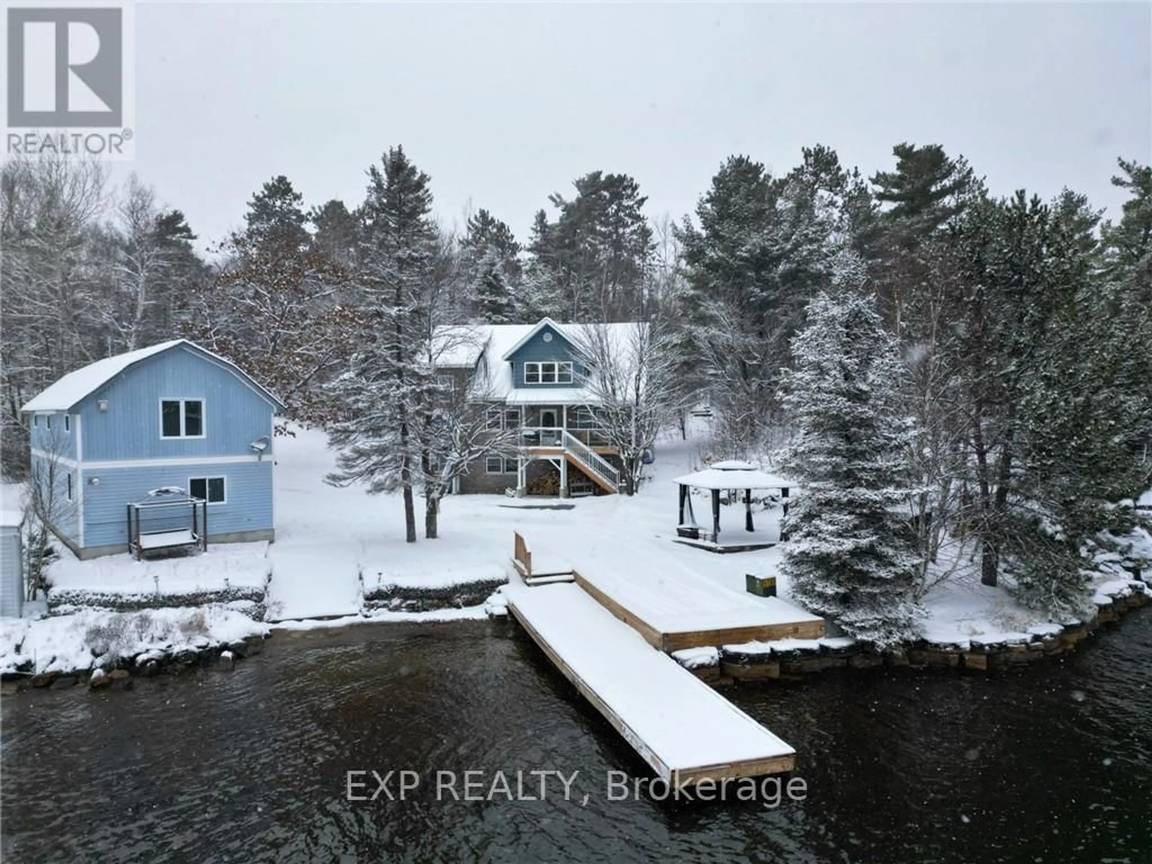 A pic from outside/outdoor area/front of a property/back of a property/a pic from drone, water/lake/river/ocean view for 1168 C West Bay Rd, Greater Sudbury Ontario P0M 1H0