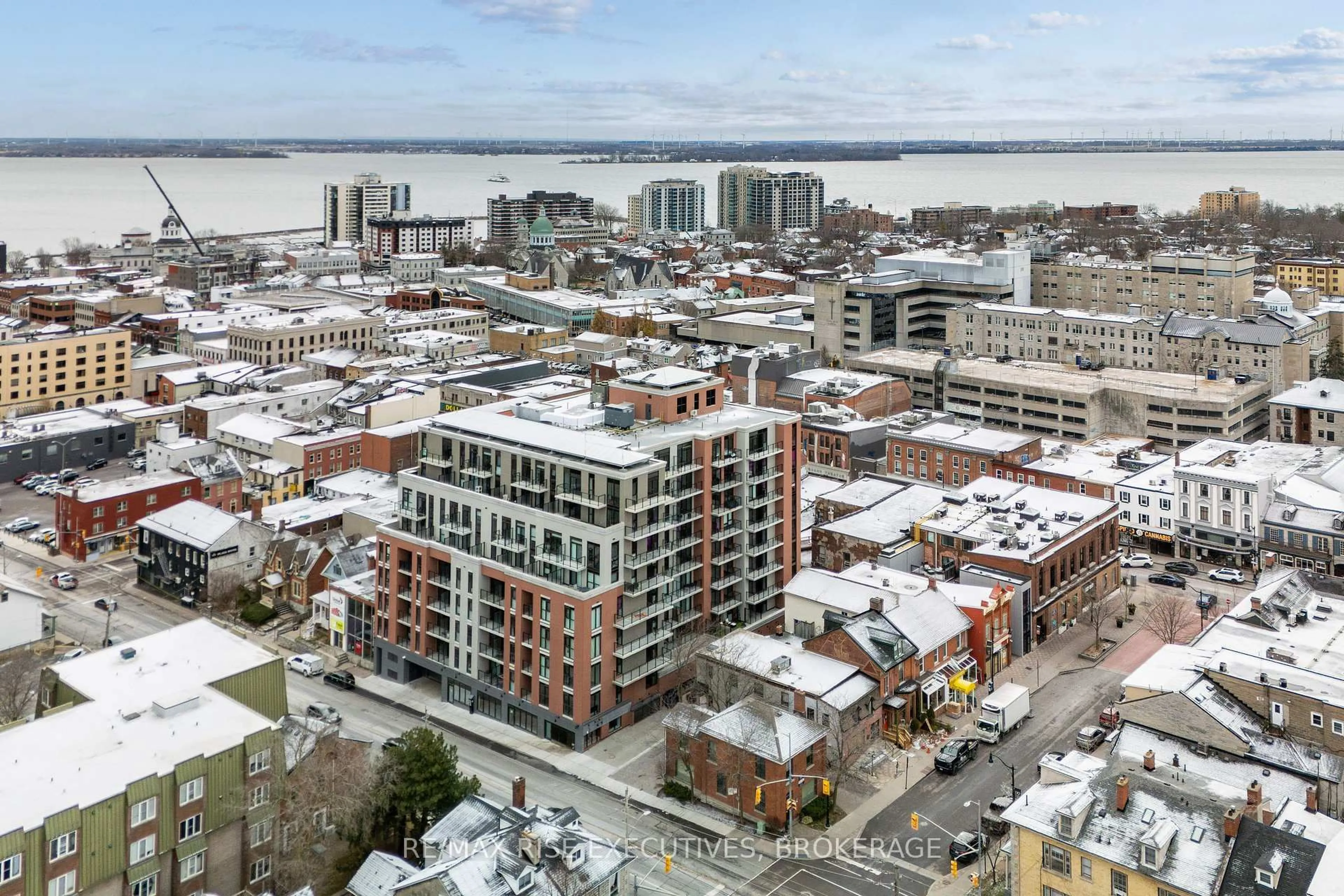 A pic from outside/outdoor area/front of a property/back of a property/a pic from drone, city buildings view from balcony for 223 Princess St #702, Kingston Ontario K7L 1B3