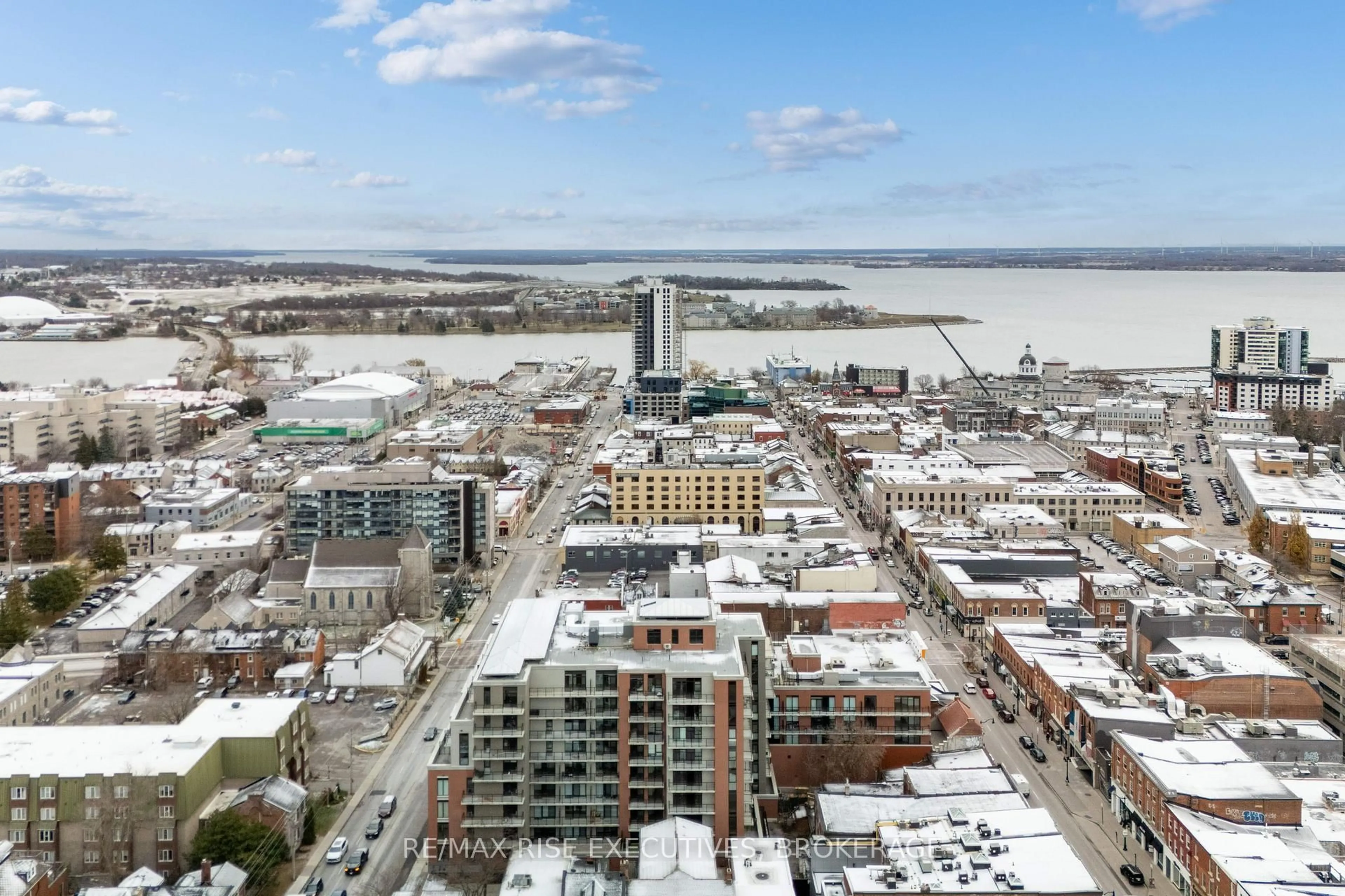 A pic from outside/outdoor area/front of a property/back of a property/a pic from drone, city buildings view from balcony for 223 Princess St #702, Kingston Ontario K7L 1B3
