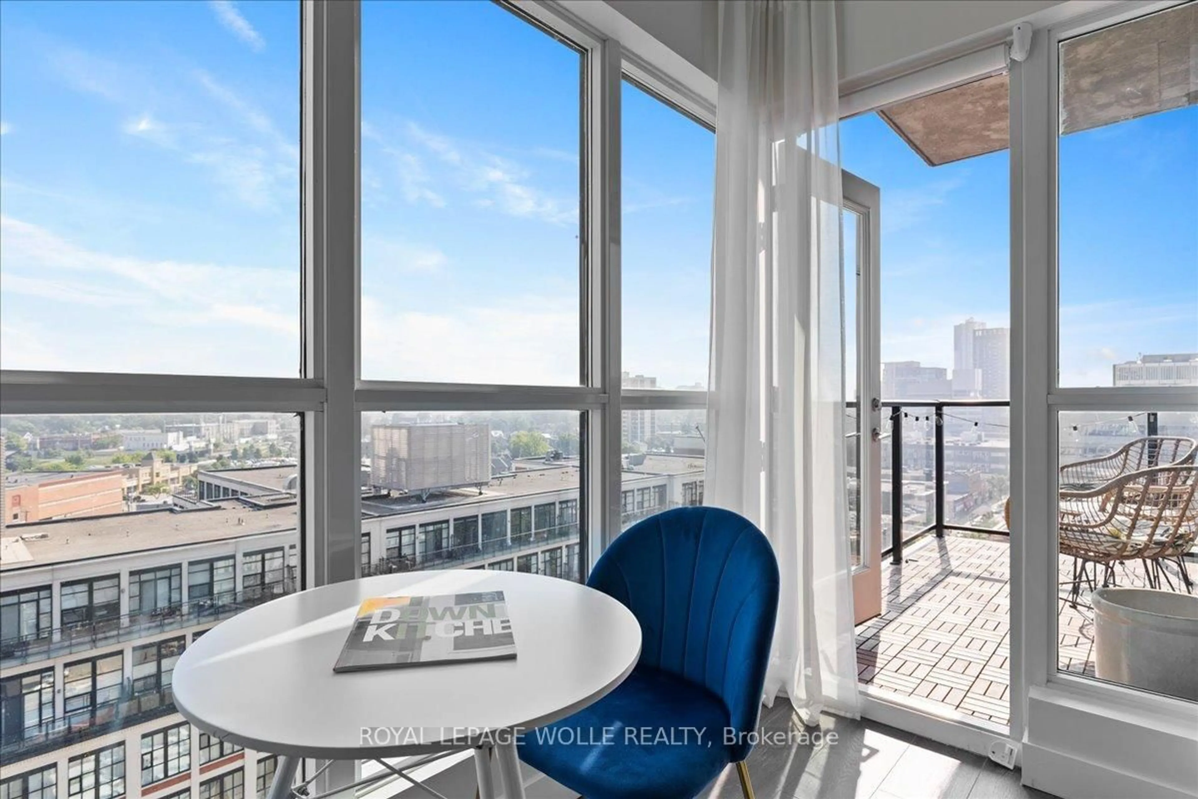 Balcony in the apartment, city buildings view from balcony for 1 Victoria St #1113, Kitchener Ontario N2G 0B5