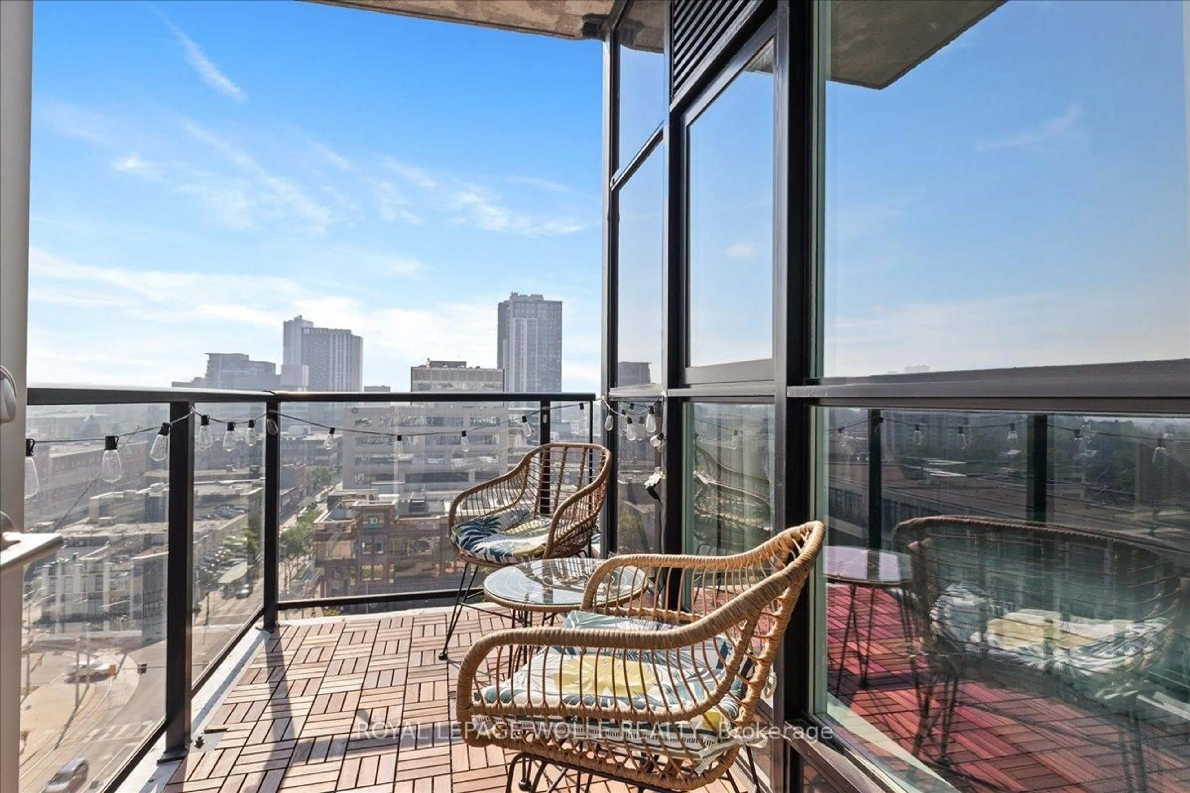 Balcony in the apartment, city buildings view from balcony for 1 Victoria St #1113, Kitchener Ontario N2G 0B5