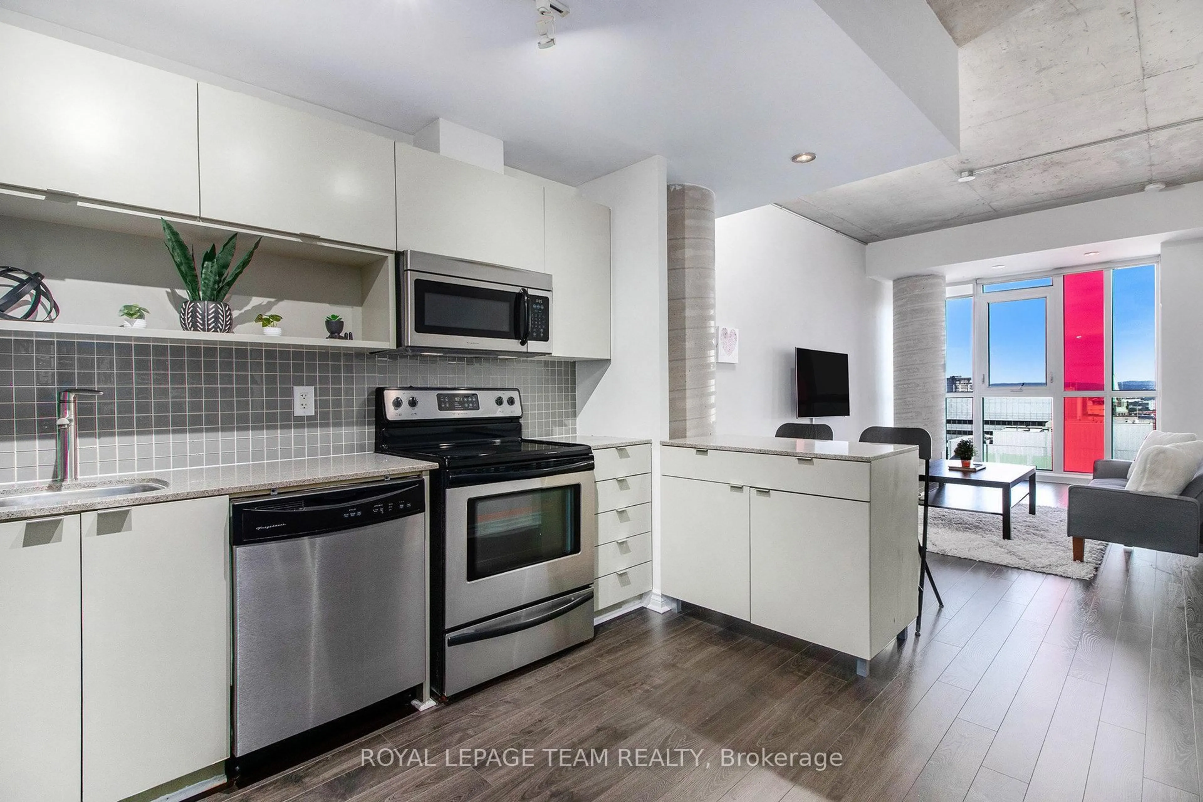 Open concept kitchen, ceramic/tile floor for 324 Laurier Ave #2208, Ottawa Ontario K1N 6P6
