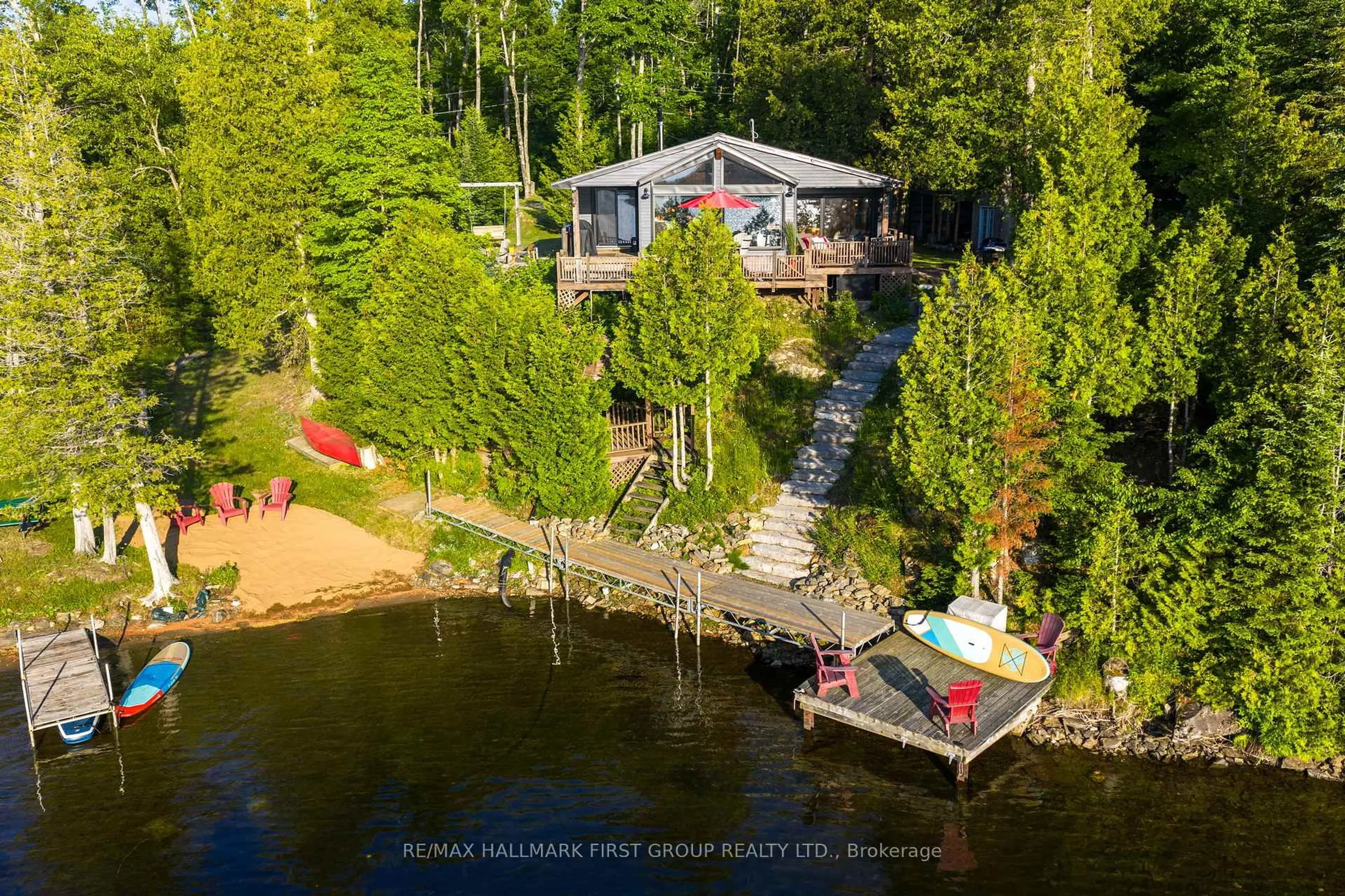 A pic from outside/outdoor area/front of a property/back of a property/a pic from drone, water/lake/river/ocean view for 402 STEENBURG LAKE Rd, Limerick Ontario K0M 1W0