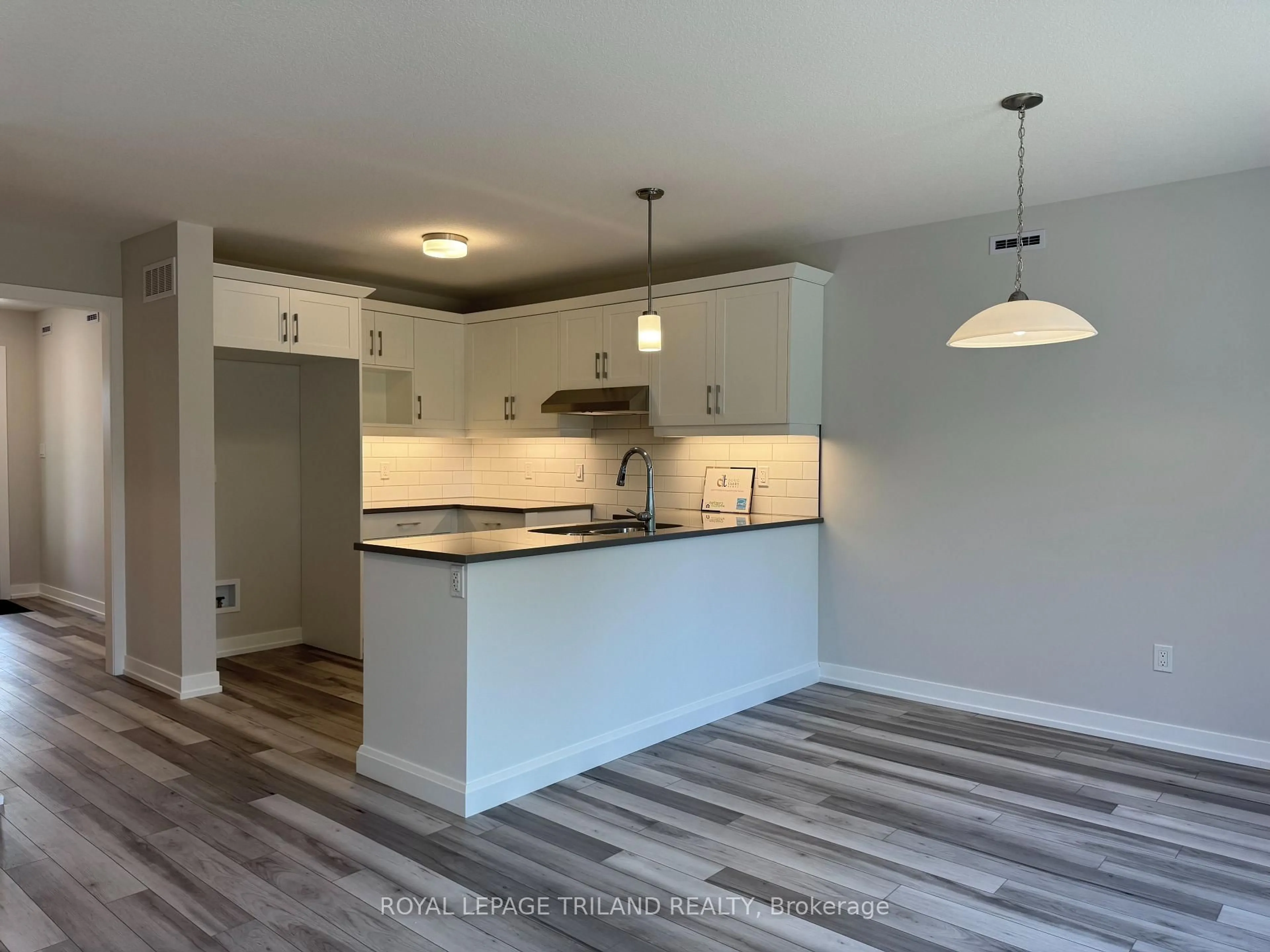 Open concept kitchen, wood/laminate floor for 163 STYLES Dr, St. Thomas Ontario N5R 0R1