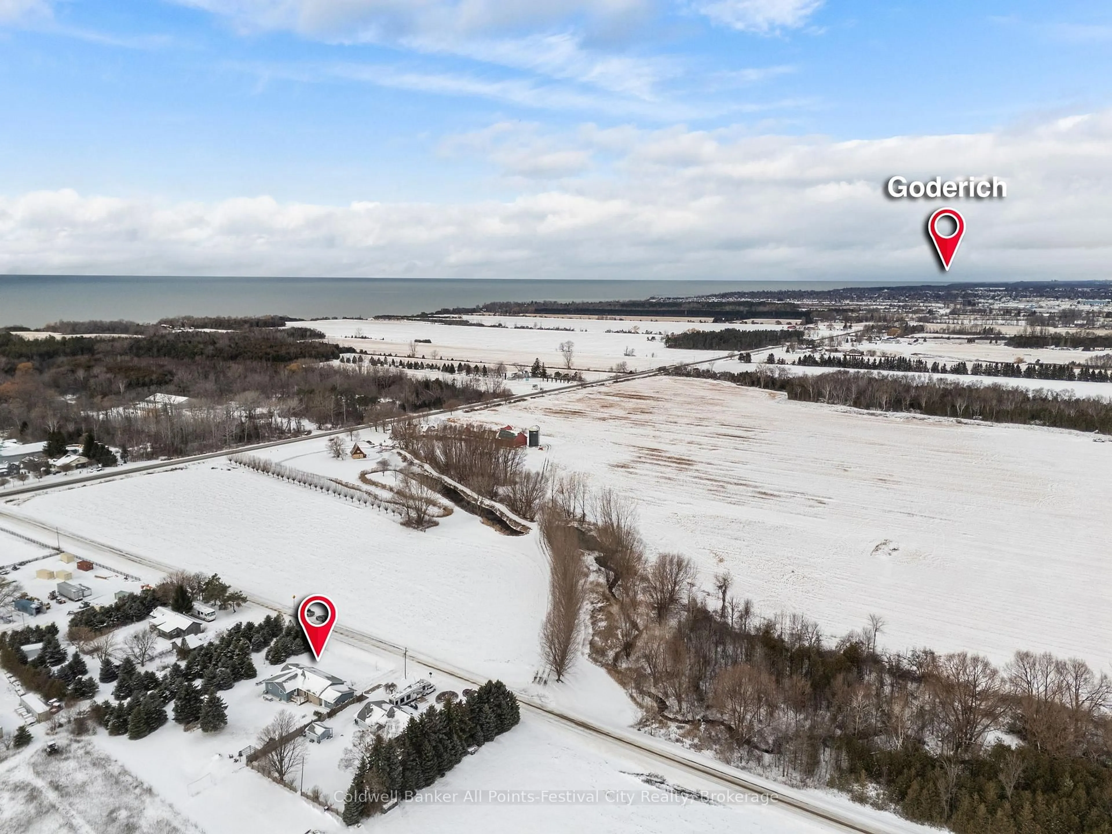 A pic from outside/outdoor area/front of a property/back of a property/a pic from drone, water/lake/river/ocean view for 34889 Black's Point Rd, Central Huron Ontario N7A 3X8