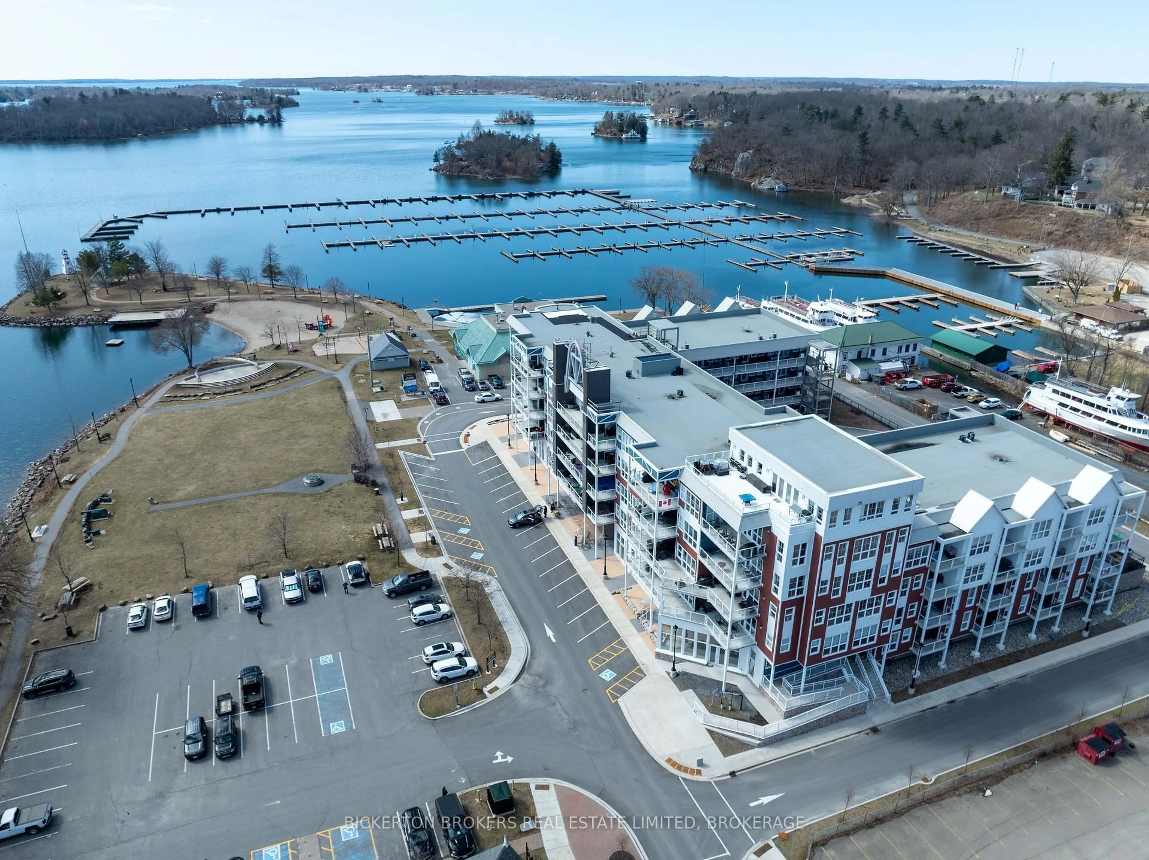 A pic from outside/outdoor area/front of a property/back of a property/a pic from drone, water/lake/river/ocean view for 130 Water St #403, Gananoque Ontario K7G 0A8