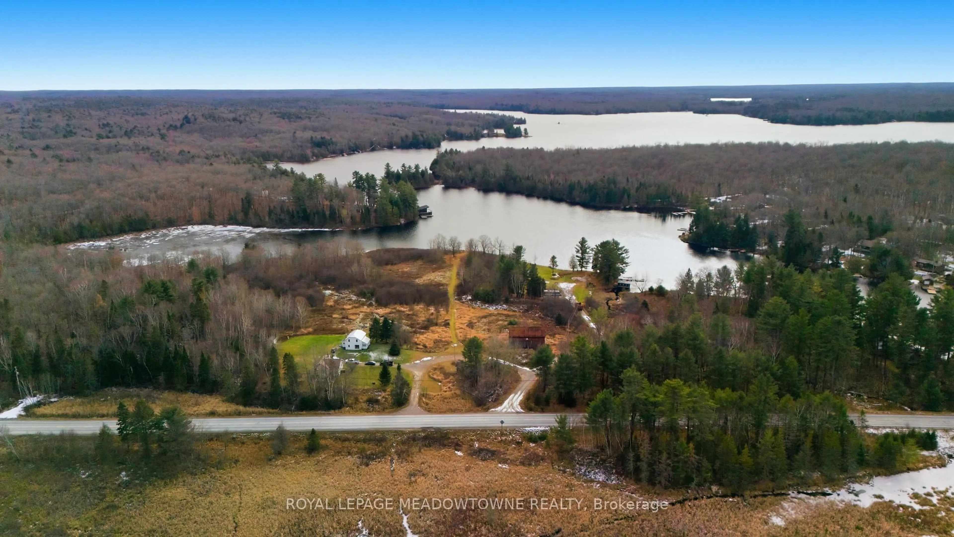 A pic from outside/outdoor area/front of a property/back of a property/a pic from drone, water/lake/river/ocean view for 5403A Highway 124 Highway, Magnetawan Ontario P0A 1P0
