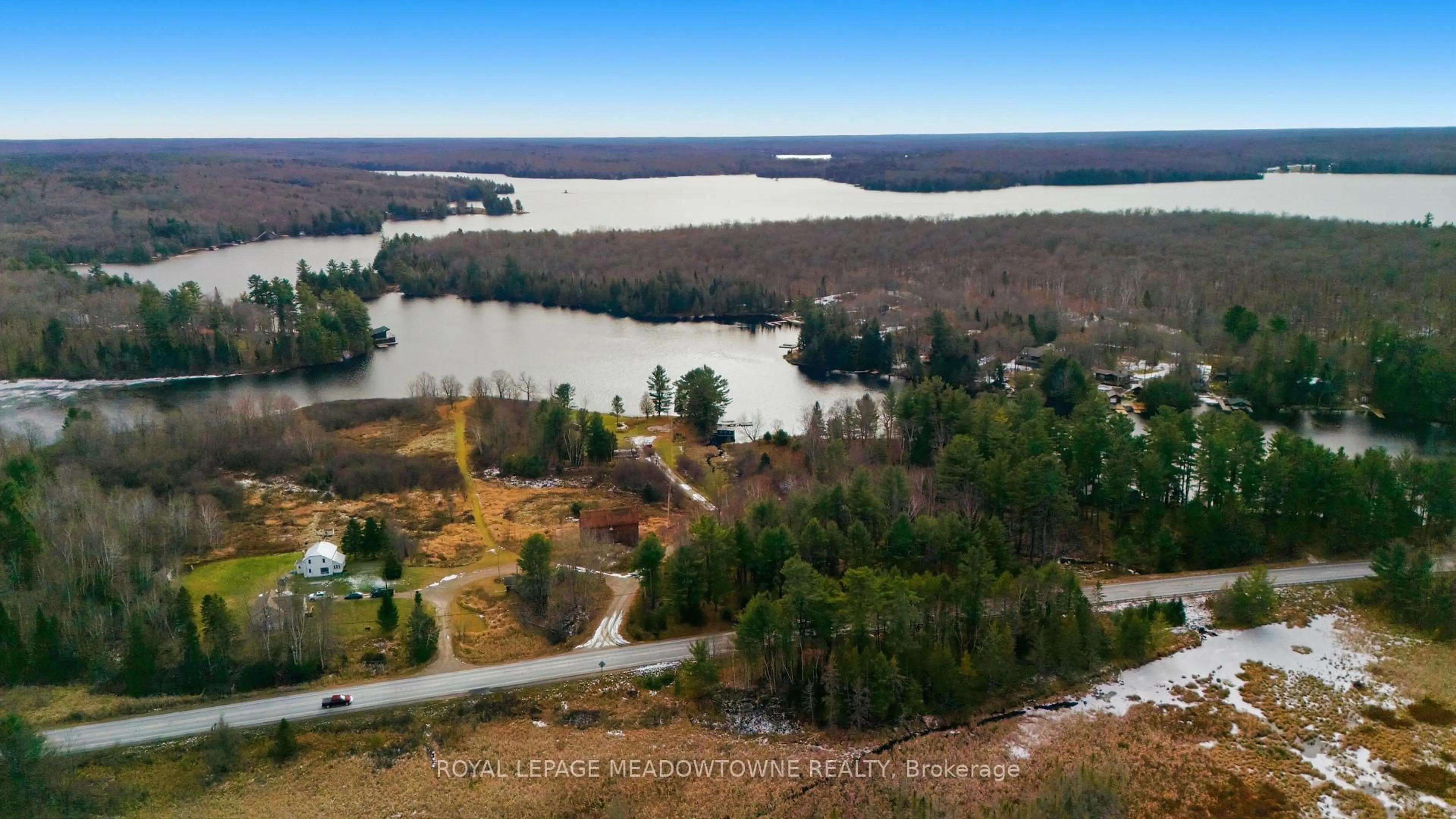 A pic from outside/outdoor area/front of a property/back of a property/a pic from drone, water/lake/river/ocean view for 5403A Highway 124 Highway, Magnetawan Ontario P0A 1P0