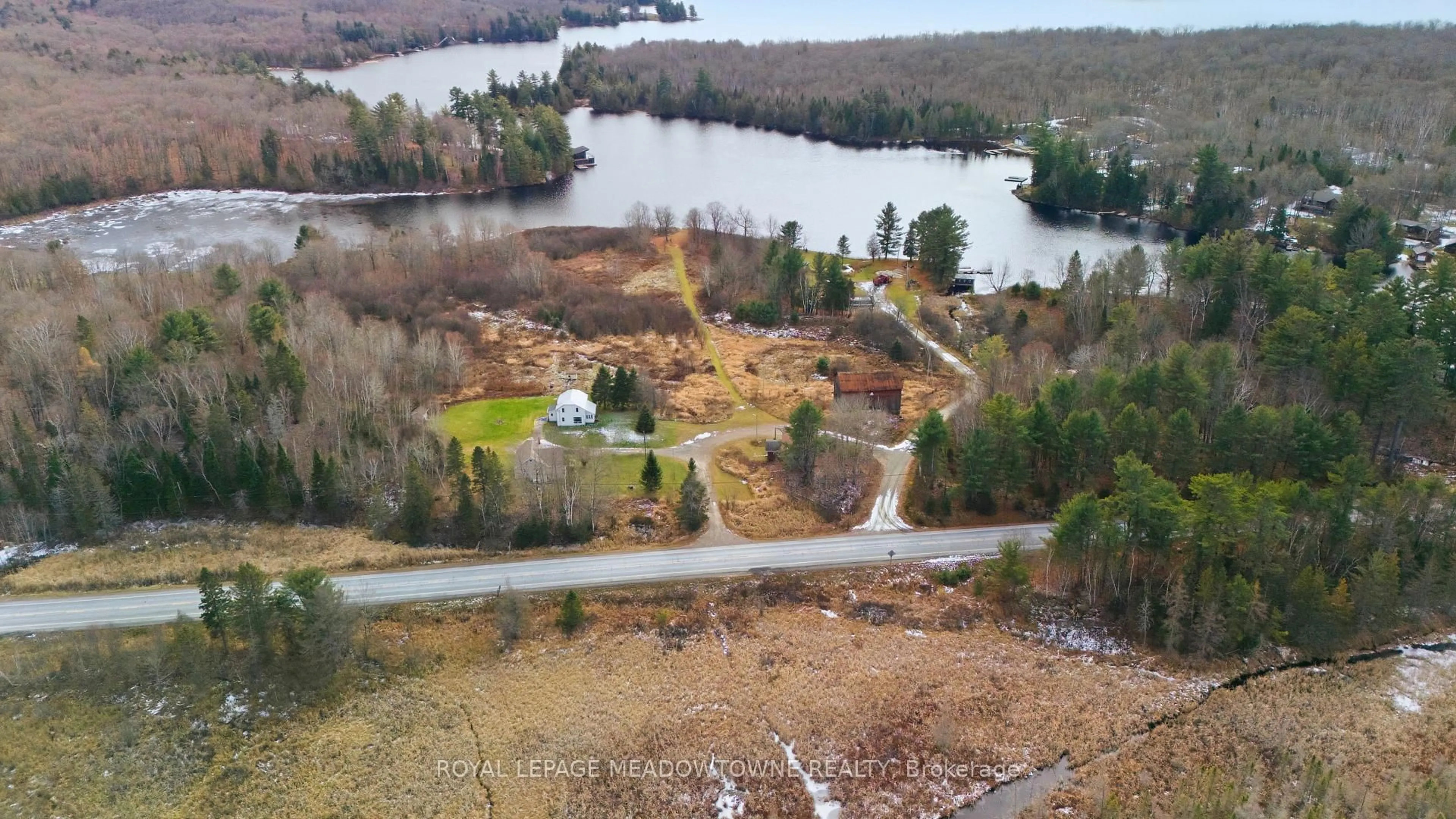 A pic from outside/outdoor area/front of a property/back of a property/a pic from drone, water/lake/river/ocean view for 5403A Highway 124 Highway, Magnetawan Ontario P0A 1P0