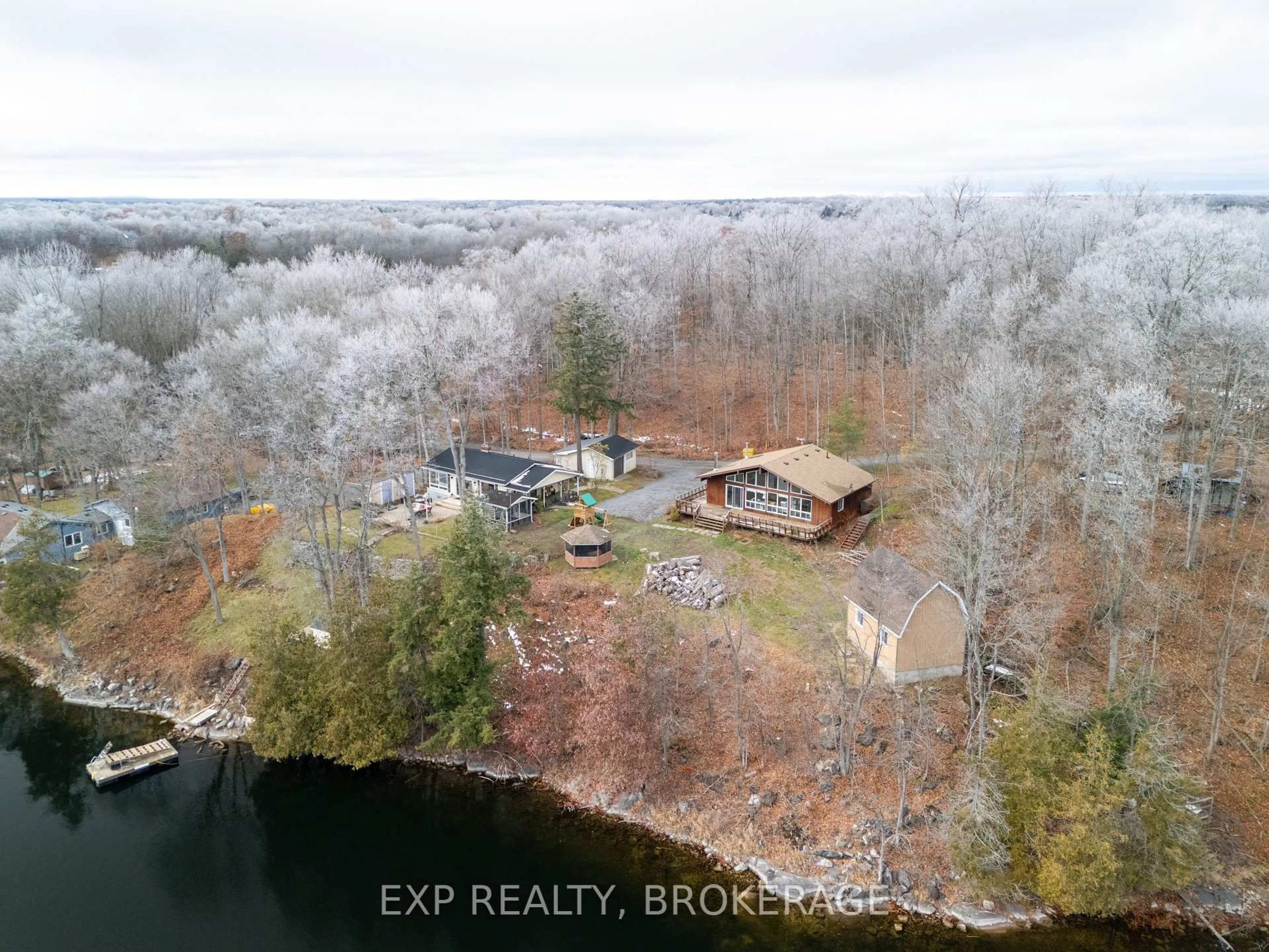 A pic from outside/outdoor area/front of a property/back of a property/a pic from drone, water/lake/river/ocean view for 2103 Hambly Lane, Hartington Ontario K0H 1W0