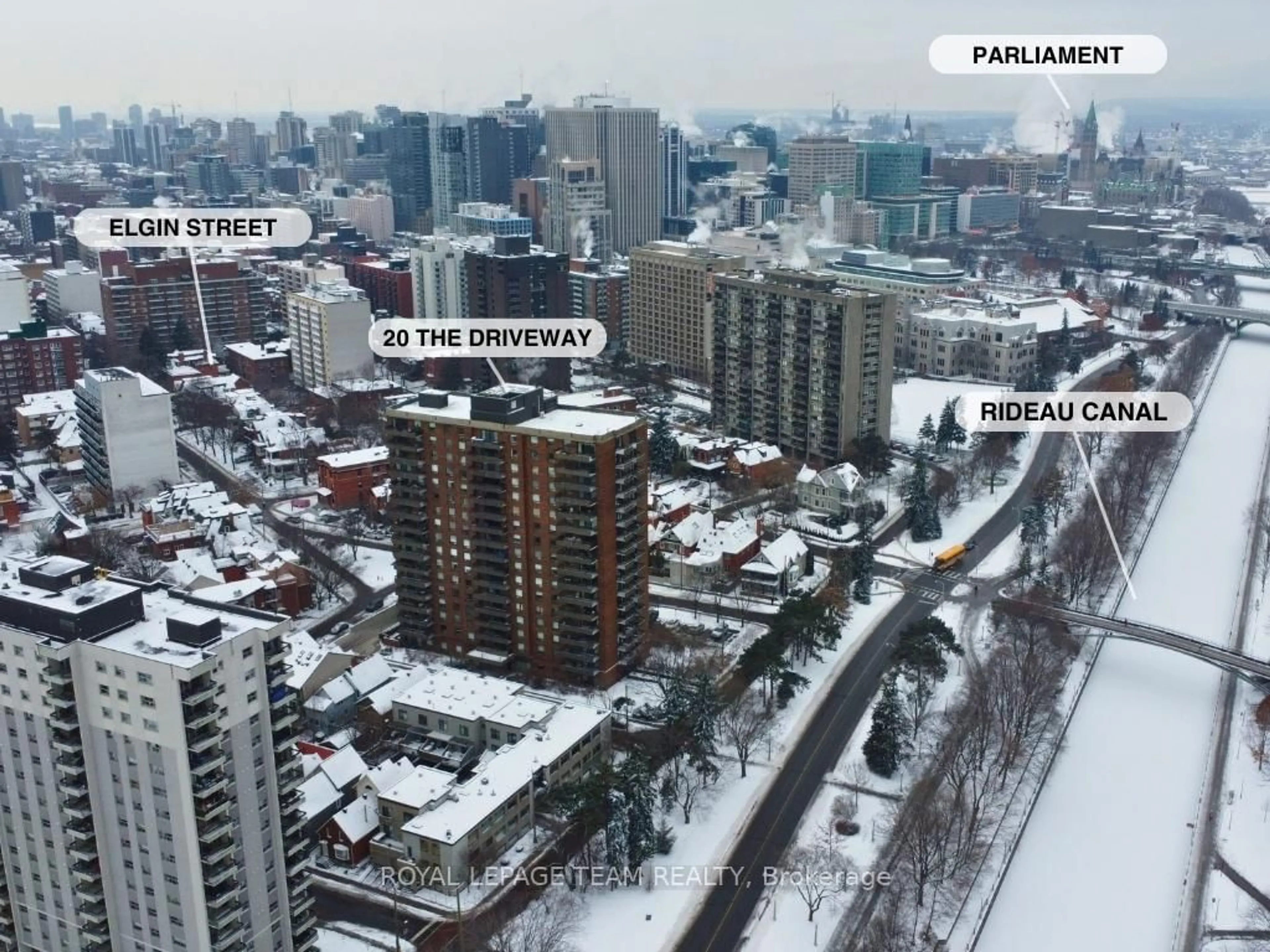 A pic from outside/outdoor area/front of a property/back of a property/a pic from drone, city buildings view from balcony for 20 The Driveway Dr #101, Ottawa Ontario K2P 1C8