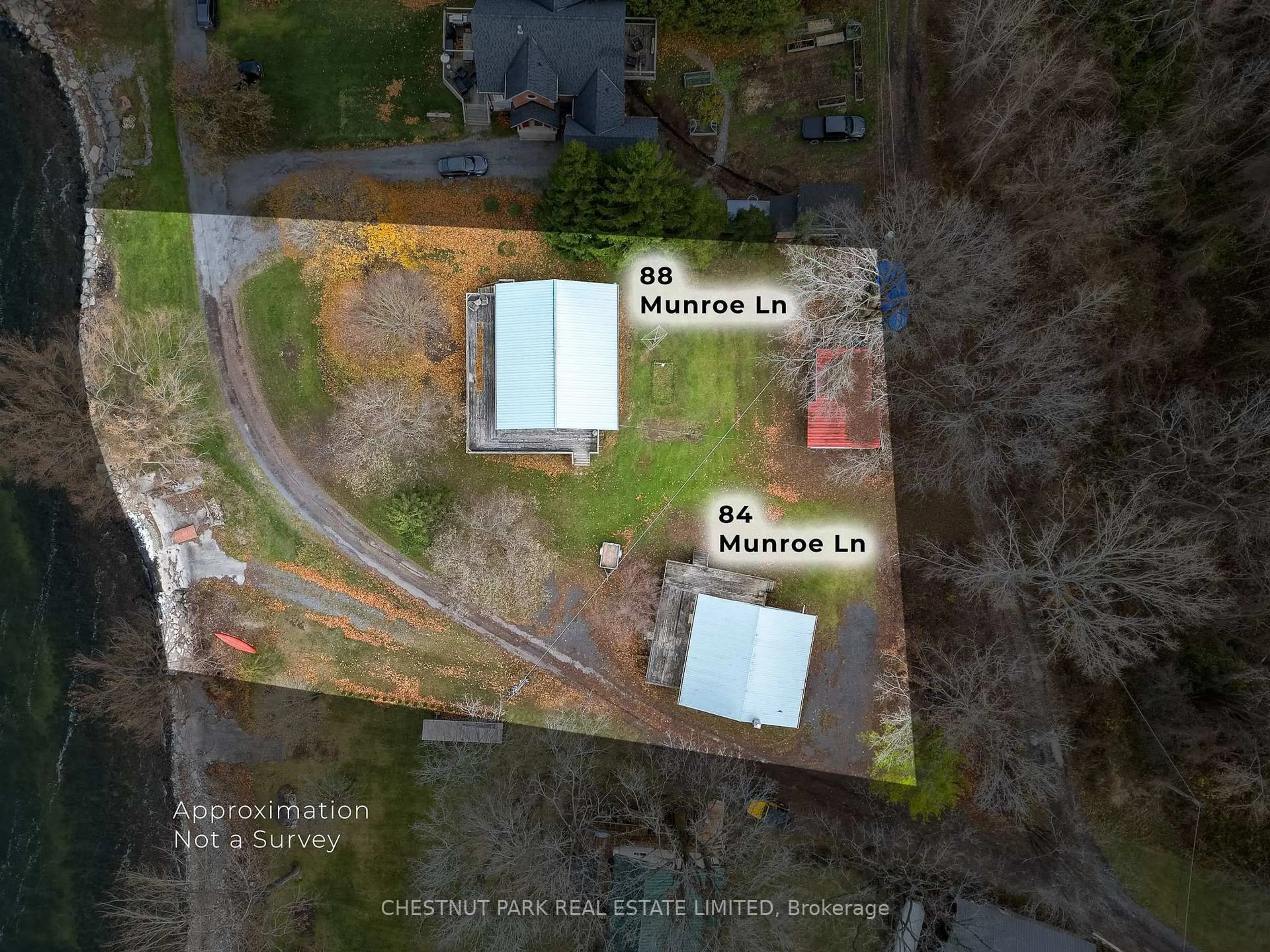 A pic from outside/outdoor area/front of a property/back of a property/a pic from drone, unknown for 84-88 Munroe Lane, Prince Edward County Ontario K0K 2T0