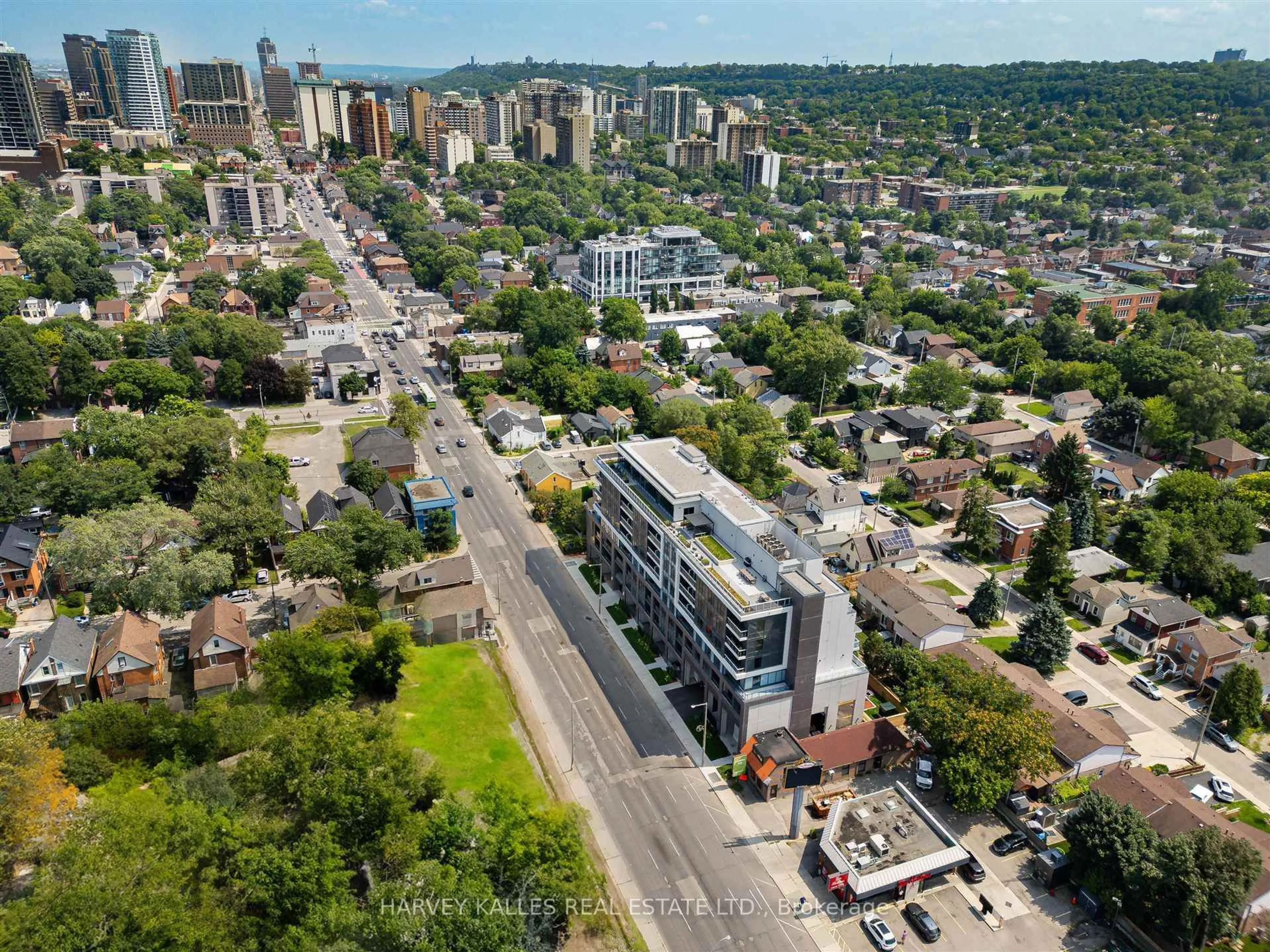 A pic from outside/outdoor area/front of a property/back of a property/a pic from drone, city buildings view from balcony for 415 Main St #510, Hamilton Ontario L8P 0C9