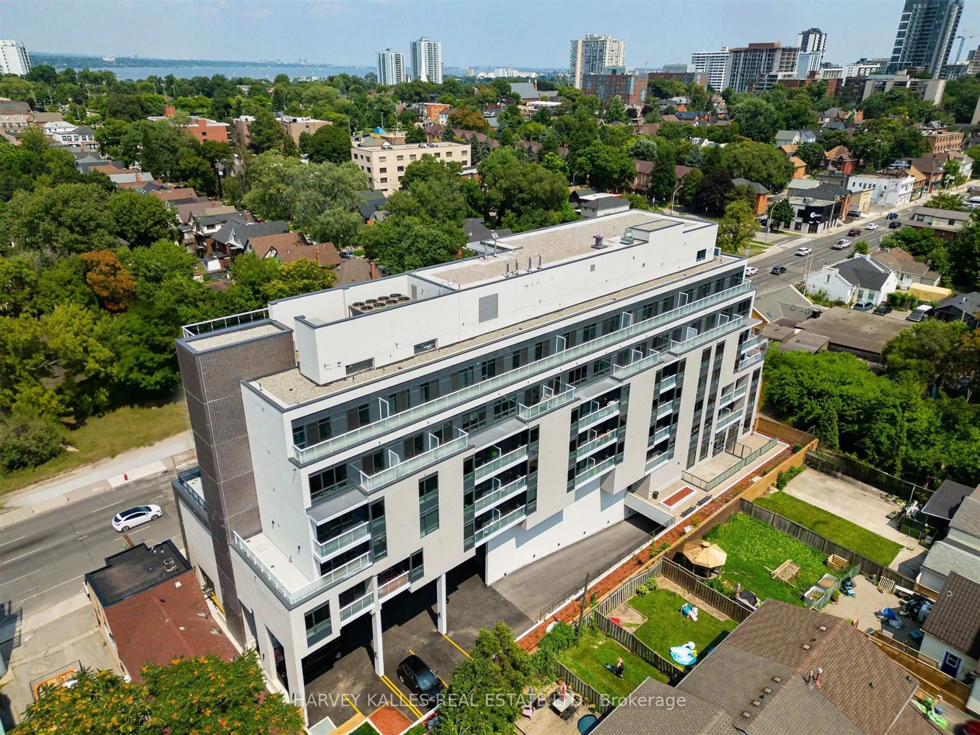 A pic from outside/outdoor area/front of a property/back of a property/a pic from drone, city buildings view from balcony for 415 Main St #510, Hamilton Ontario L8P 0C9