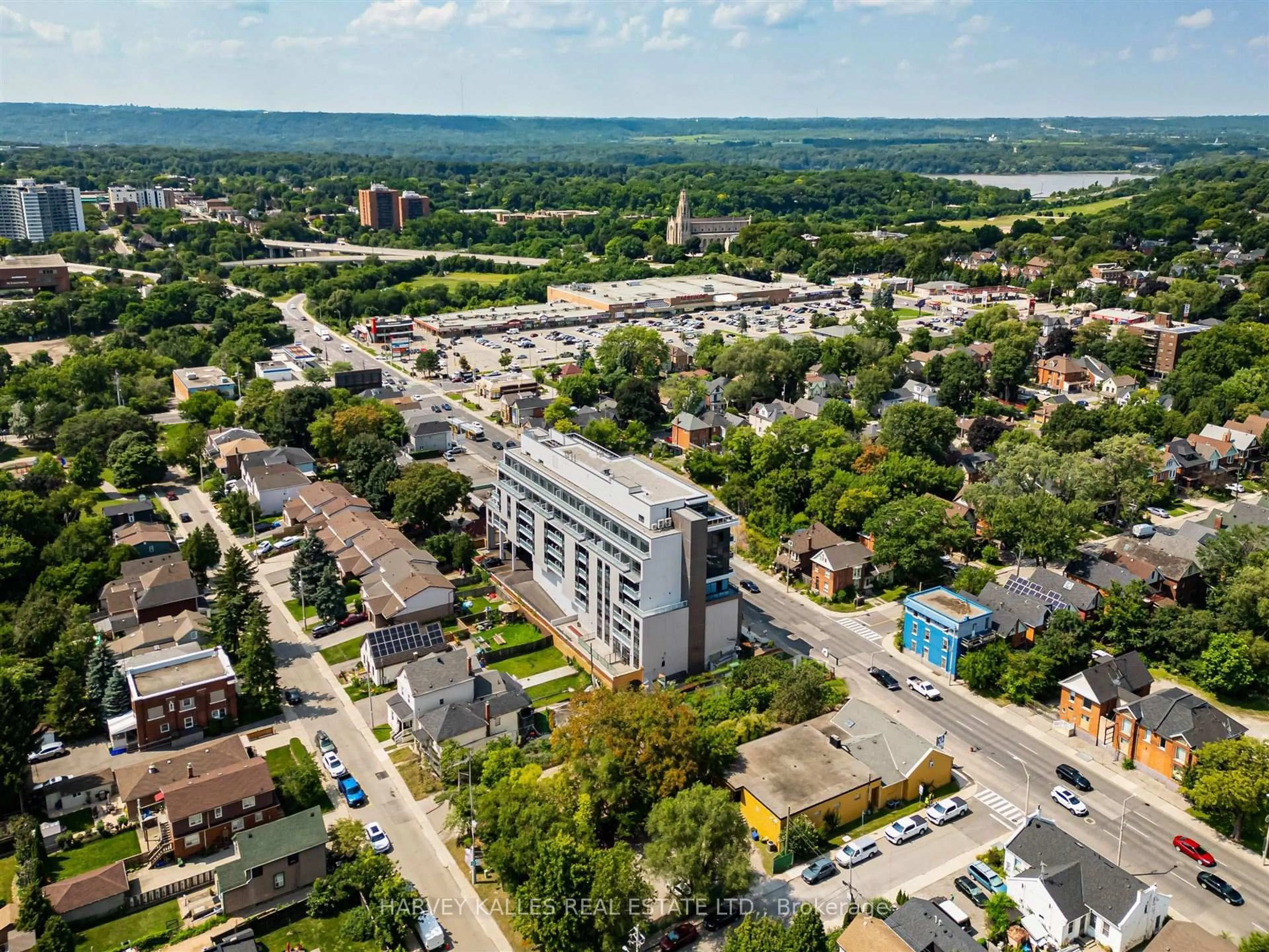 A pic from outside/outdoor area/front of a property/back of a property/a pic from drone, city buildings view from balcony for 415 Main St #510, Hamilton Ontario L8P 0C9