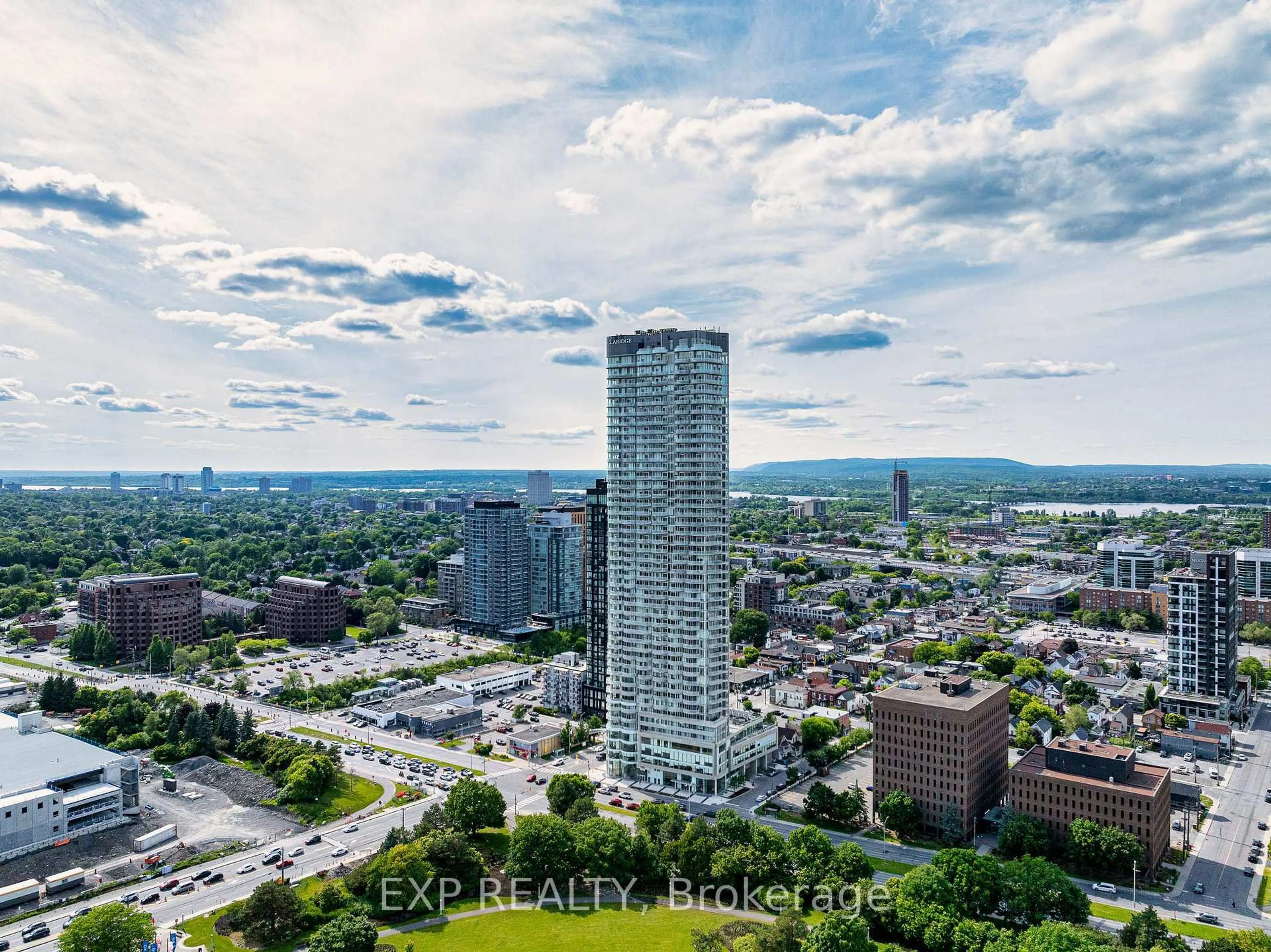 A pic from outside/outdoor area/front of a property/back of a property/a pic from drone, city buildings view from balcony for 805 Carling Ave #3406, Ottawa Ontario K1S 5W9