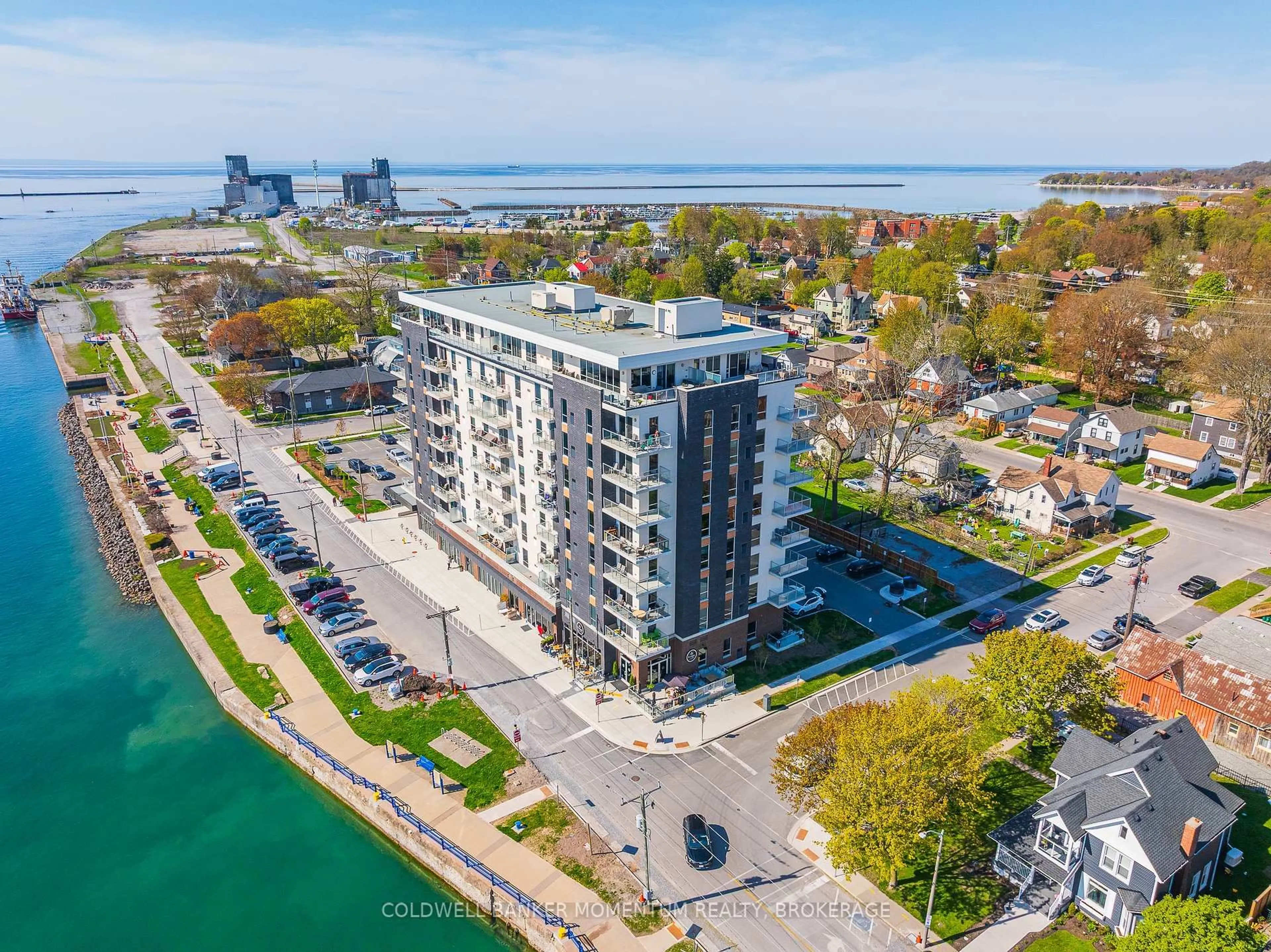 A pic from outside/outdoor area/front of a property/back of a property/a pic from drone, water/lake/river/ocean view for 118 West St #403, Port Colborne Ontario L3K 0B9