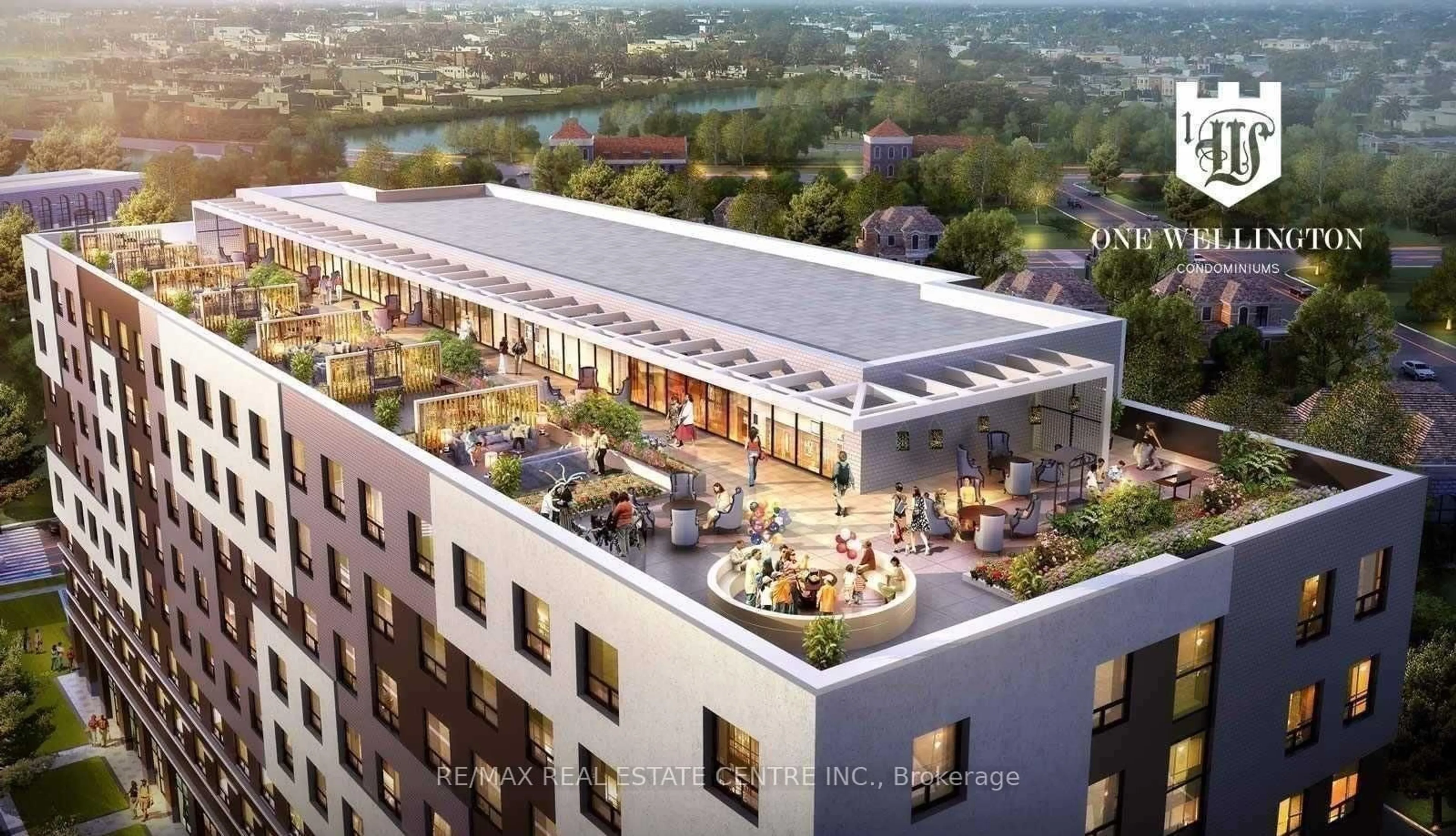 Patio, city buildings view from balcony for 1 Wellington St #207, Brantford Ontario N3T 2L3