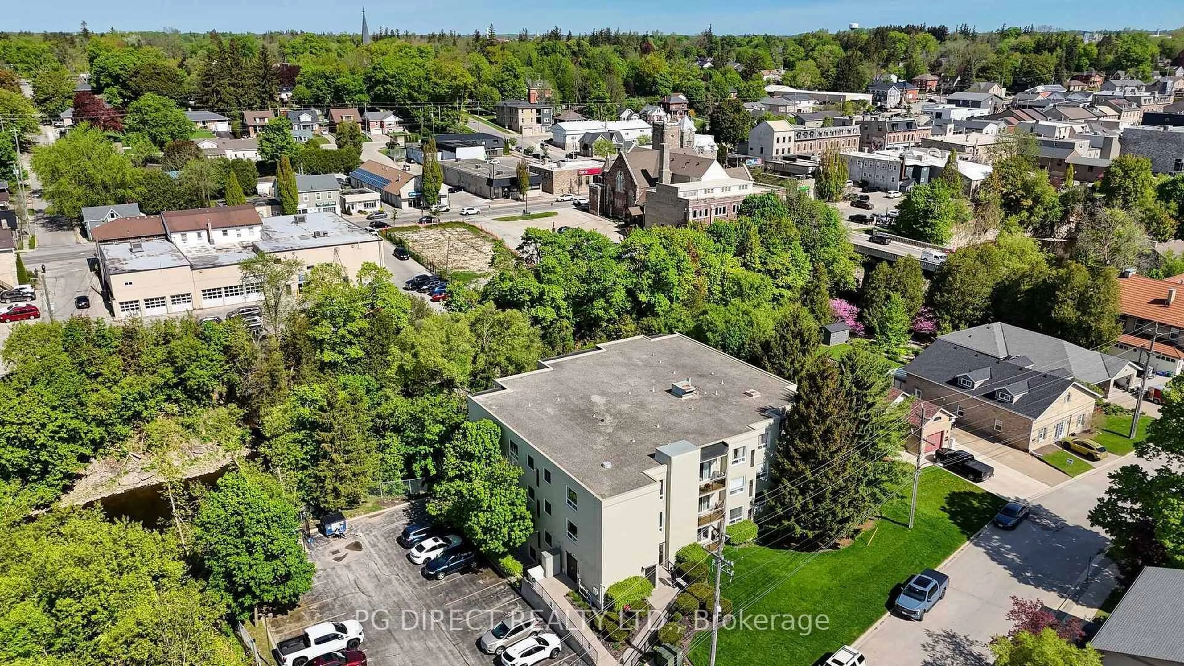 A pic from outside/outdoor area/front of a property/back of a property/a pic from drone, city buildings view from balcony for 245 Queen St #405, Centre Wellington Ontario N1M 3R6
