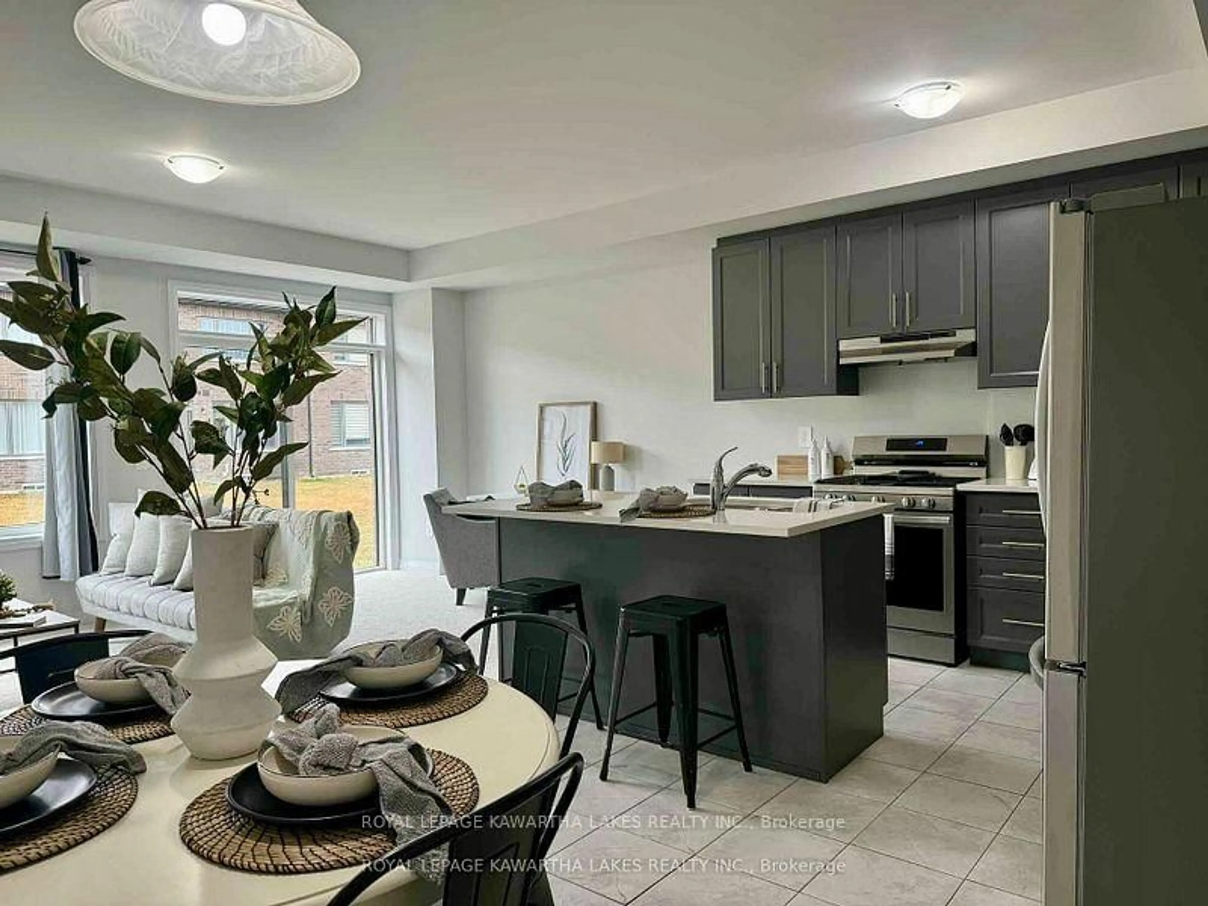 Open concept kitchen, ceramic/tile floor for 19 Keenan St, Kawartha Lakes Ontario K9V 6C2