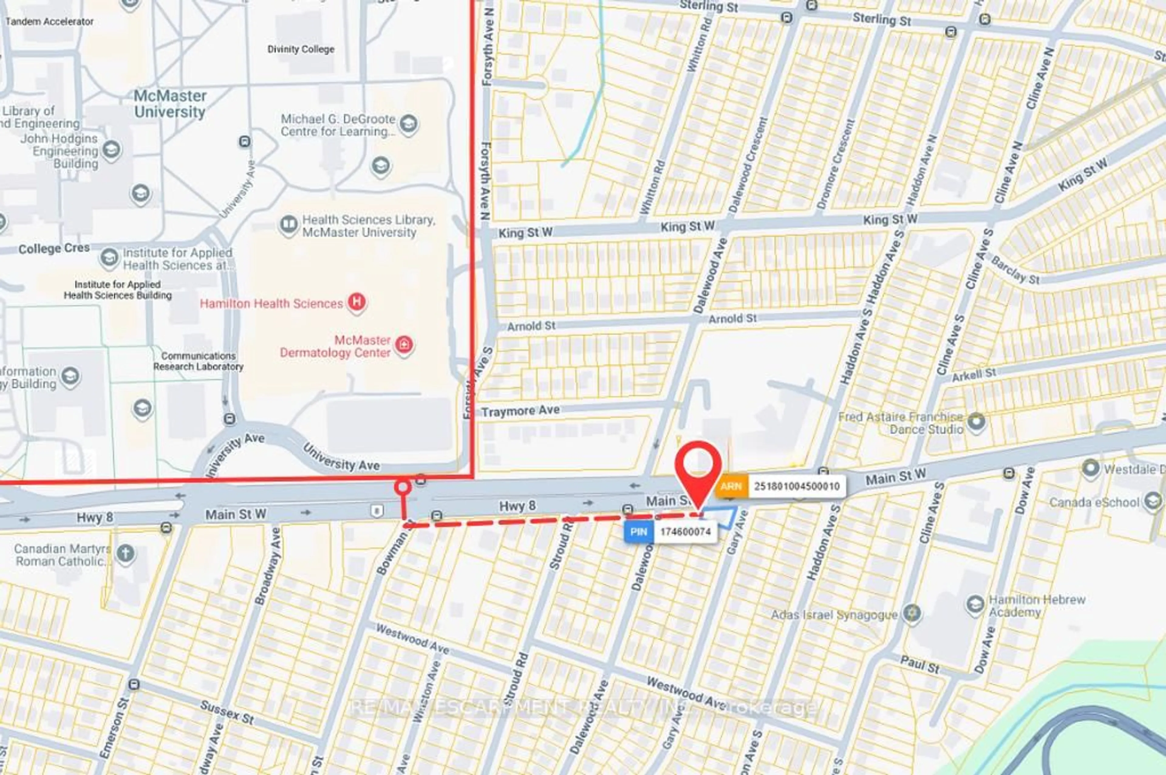 Picture of a map for 2 Gary Ave, Hamilton Ontario L8S 1Y3