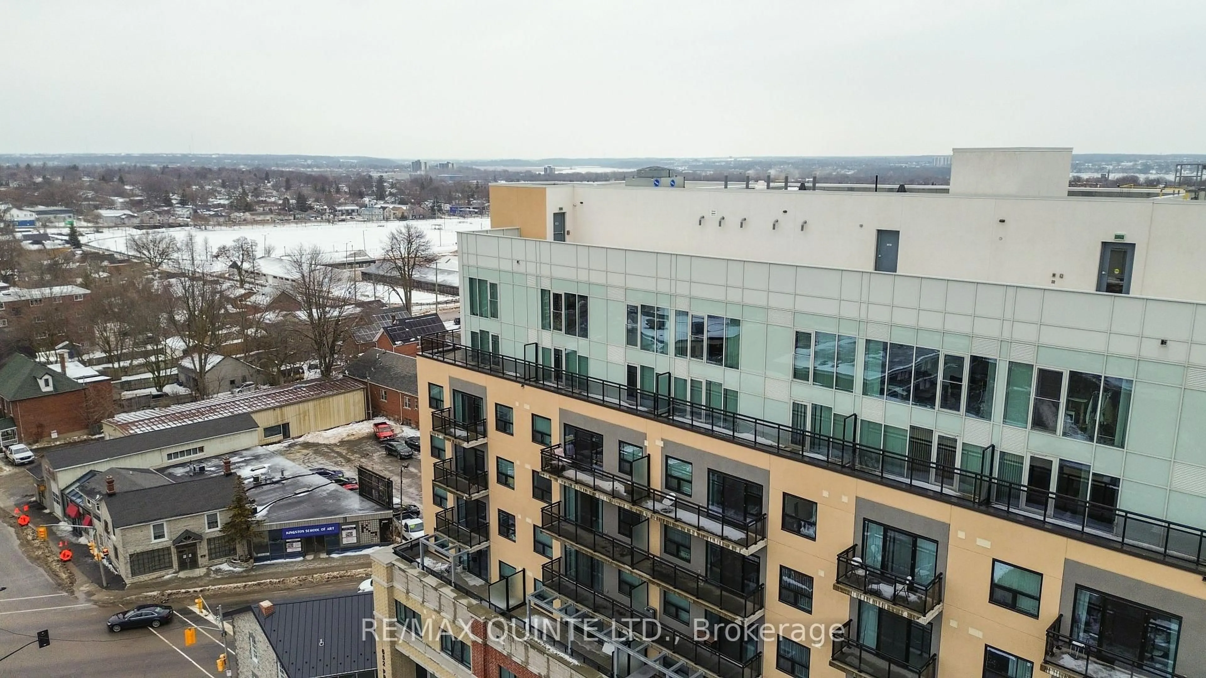 A pic from outside/outdoor area/front of a property/back of a property/a pic from drone, city buildings view from balcony for 652 Princess St #336, Kingston Ontario K7L 1E5
