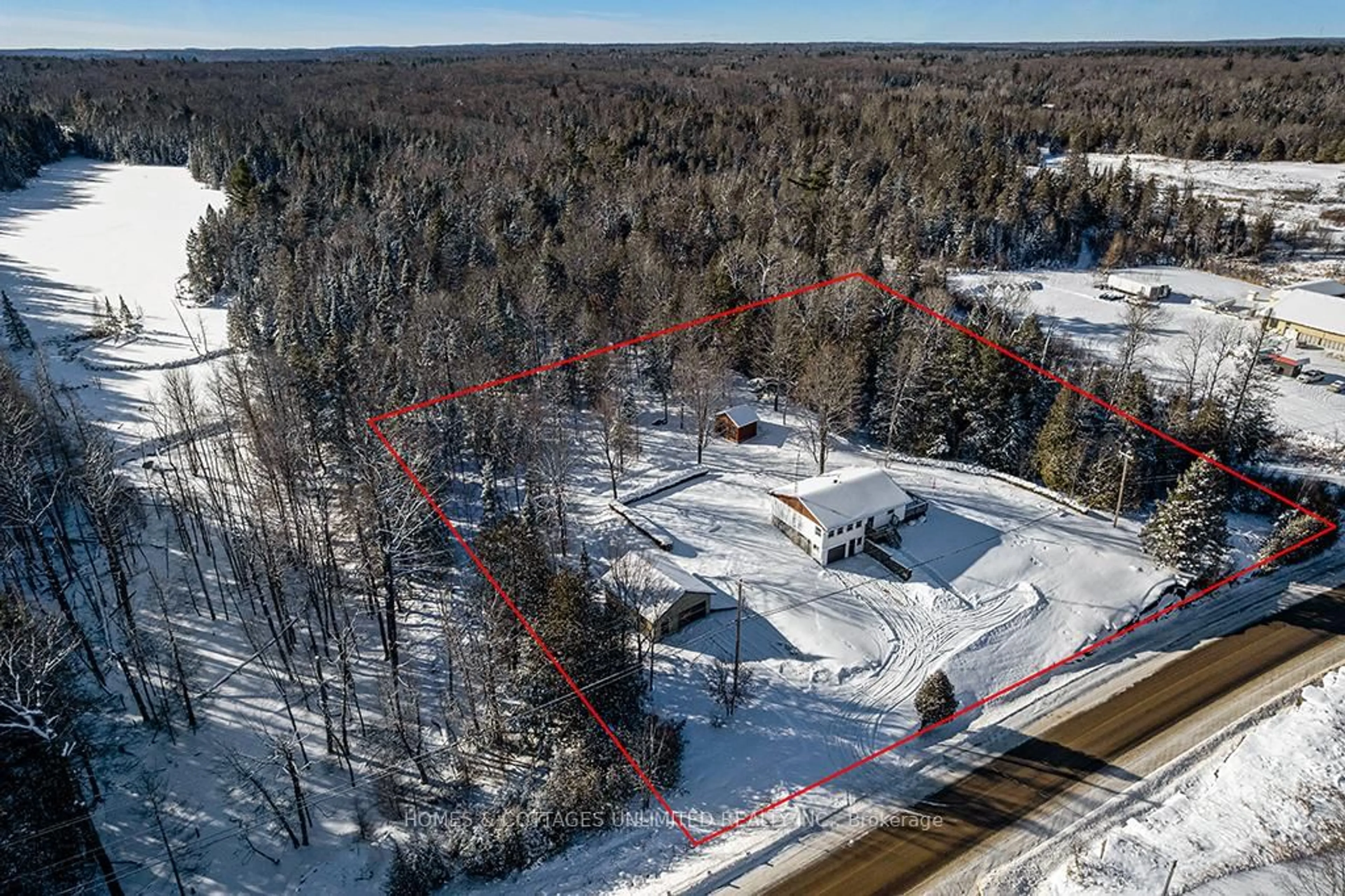 A pic from outside/outdoor area/front of a property/back of a property/a pic from drone, forest/trees view for 7295 Road 506 Rd, Plevna Ontario K0H 2M0
