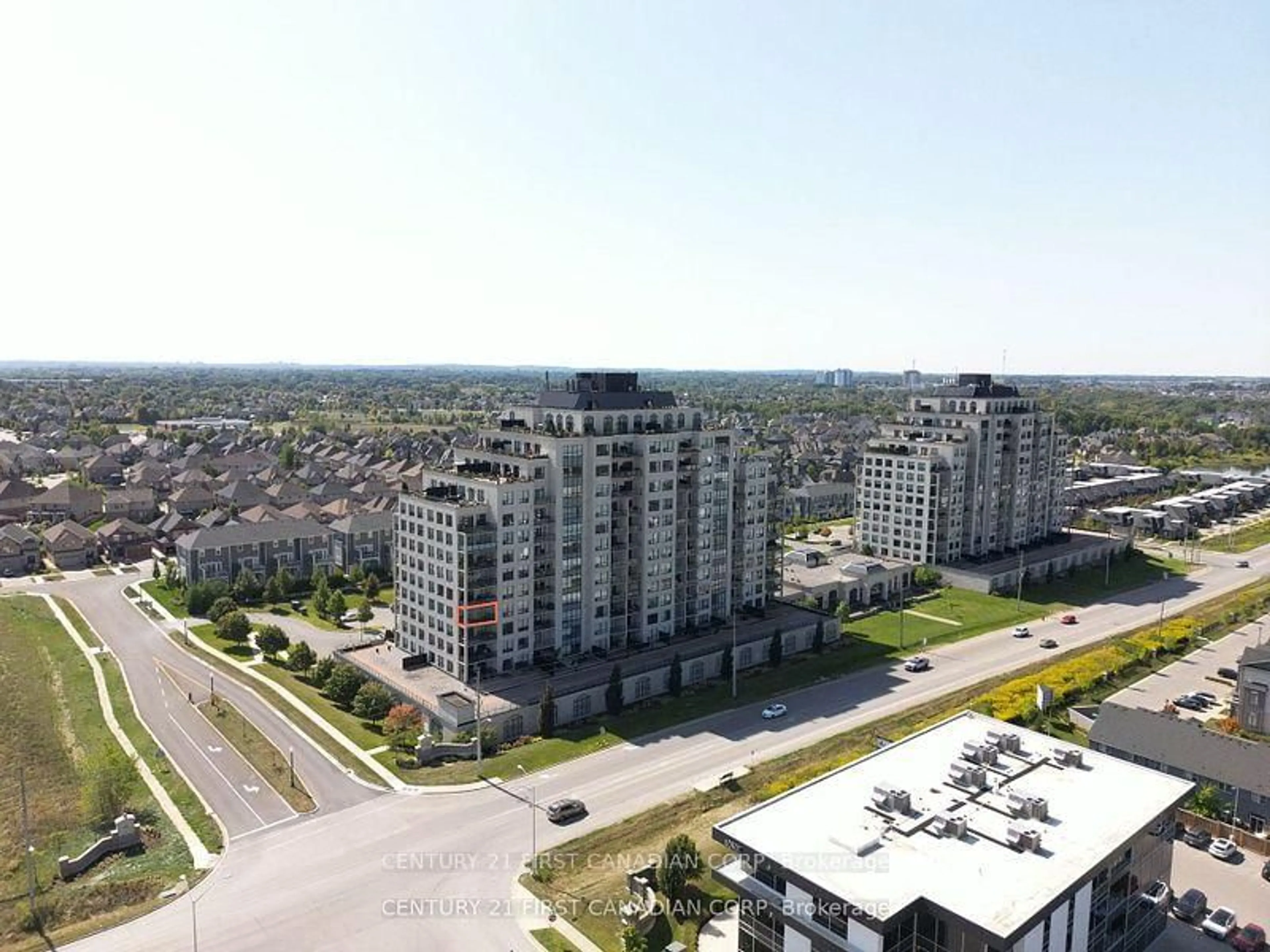 A pic from outside/outdoor area/front of a property/back of a property/a pic from drone, city buildings view from balcony for 240 Villagewalk Blvd #504, London North Ontario N6G 0P6