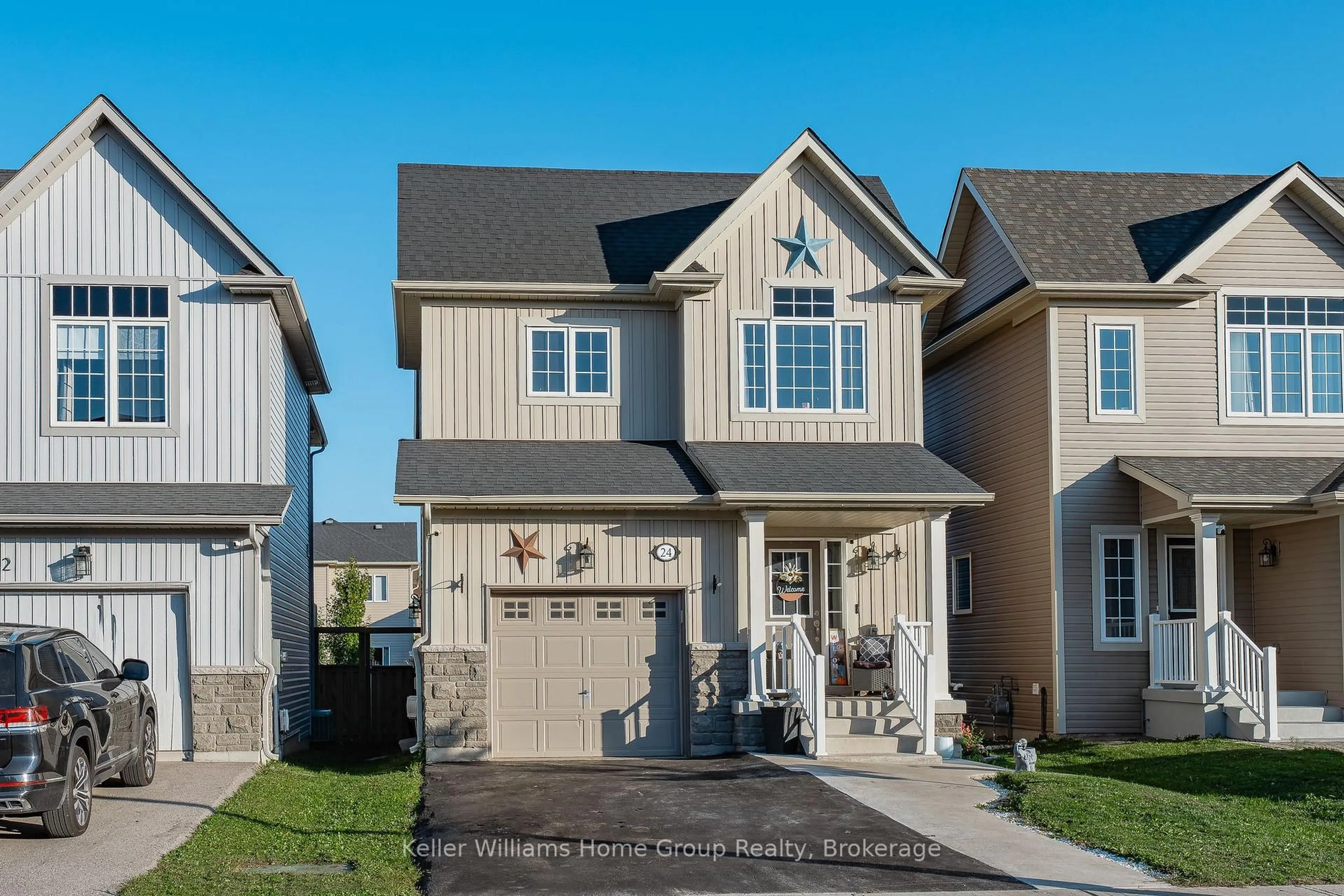 Home with vinyl exterior material, street for 24 Courtney St, Centre Wellington Ontario N1M 0C9