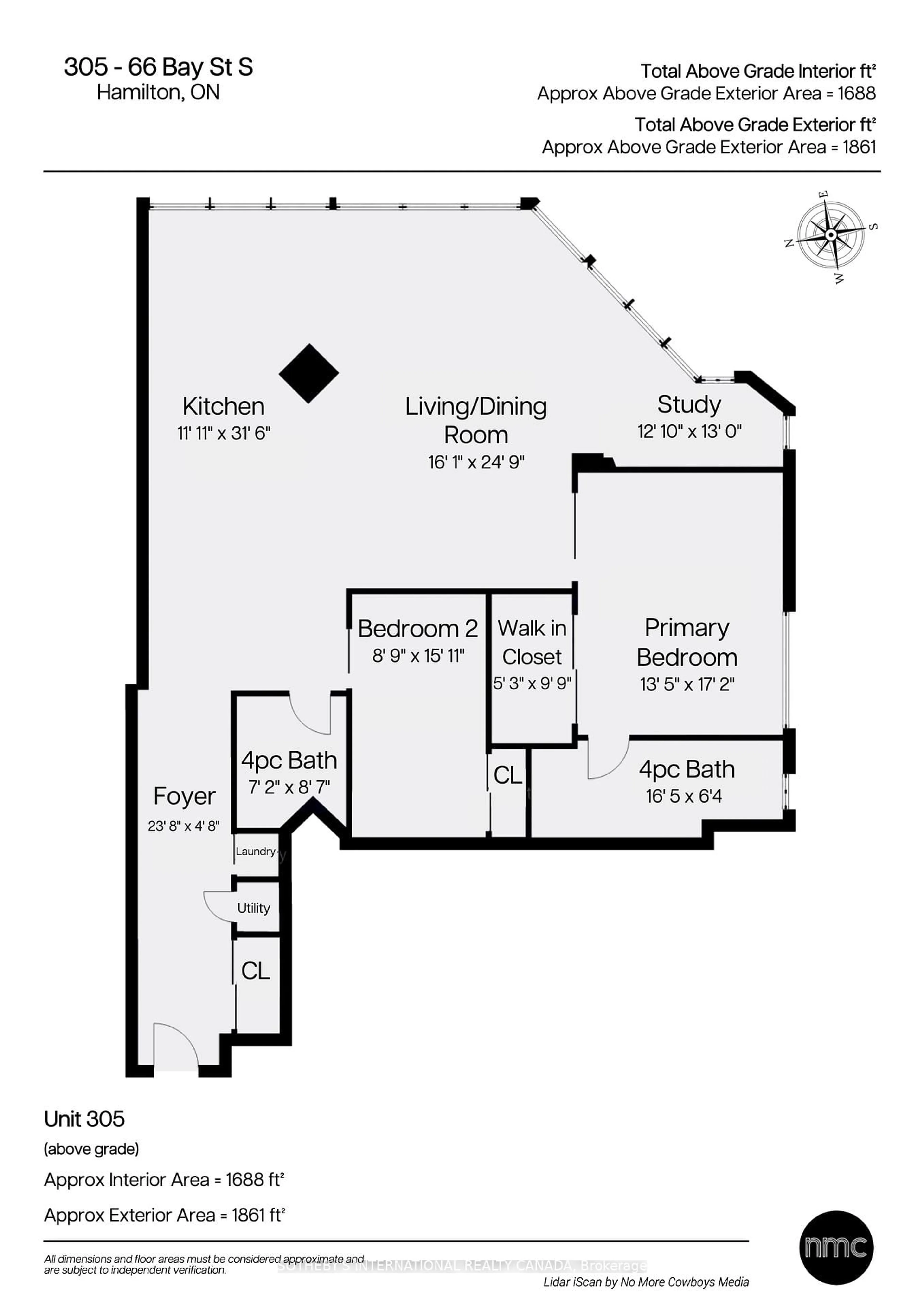 Floor plan for 66 Bay St #305, Hamilton Ontario L8P 4Z6