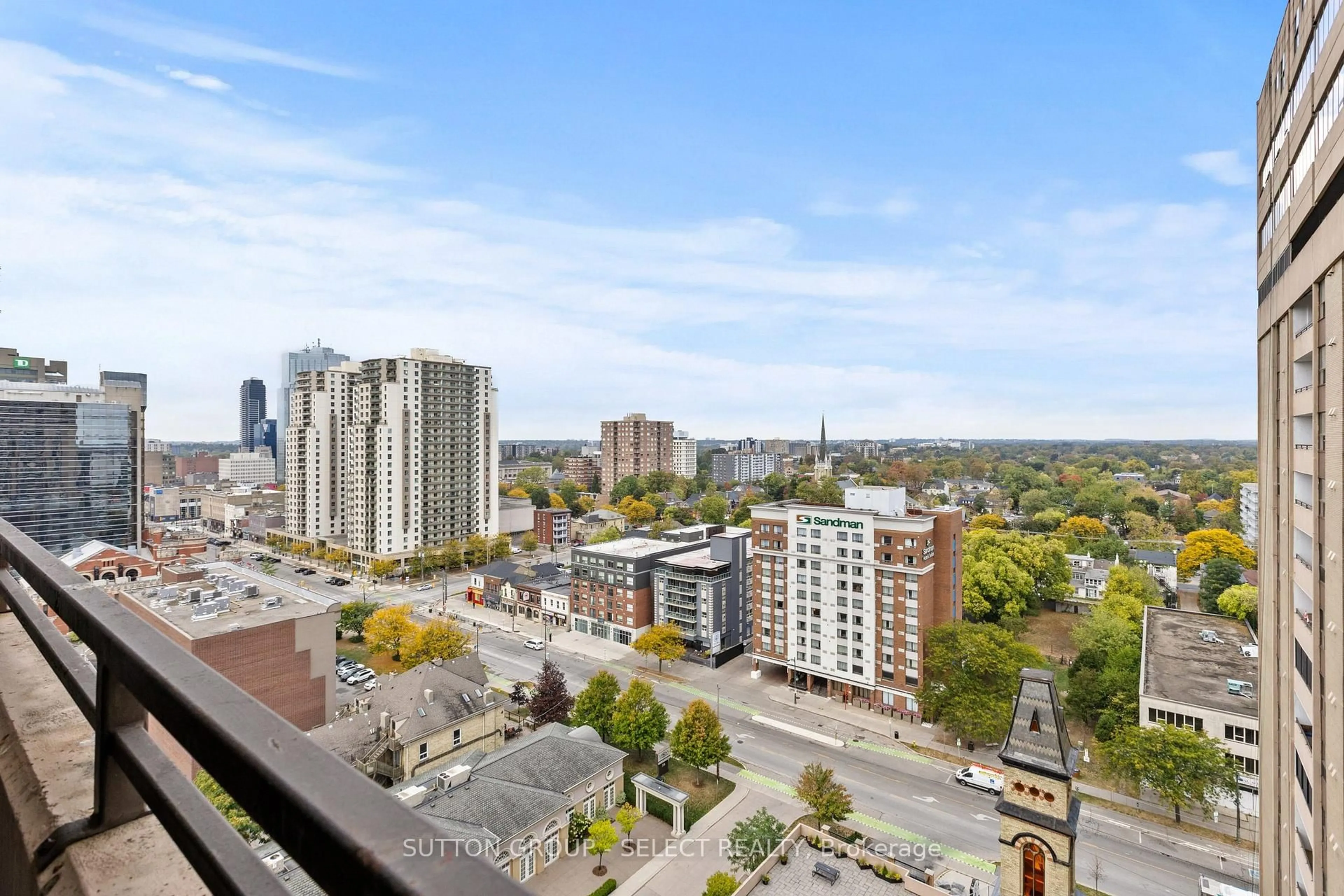 A pic from outside/outdoor area/front of a property/back of a property/a pic from drone, city buildings view from balcony for 380 King St #1702, London East Ontario N6B 3L6